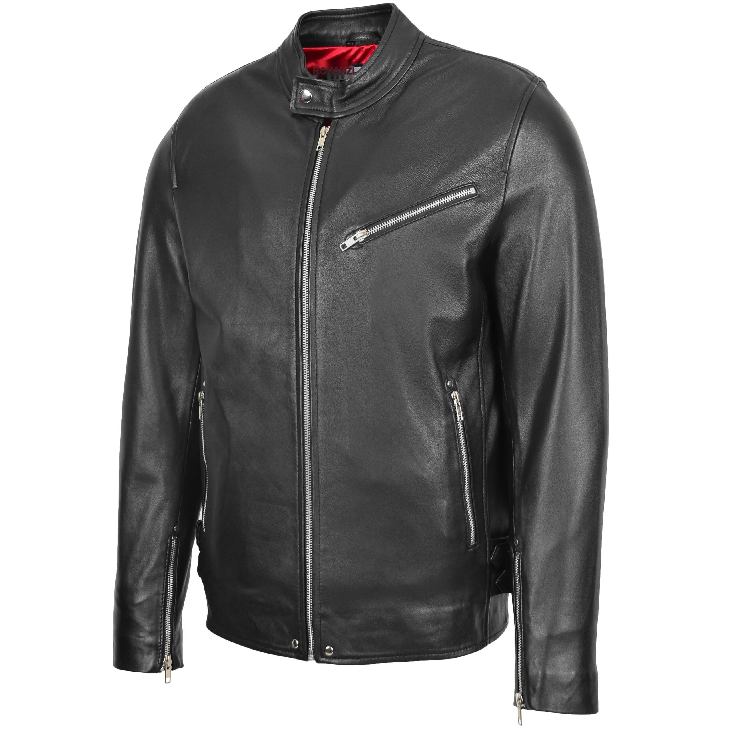 BUNERI Chaqueta Biker Café Racer Casual de Cuero Negro para Hombre - Imagen 4
