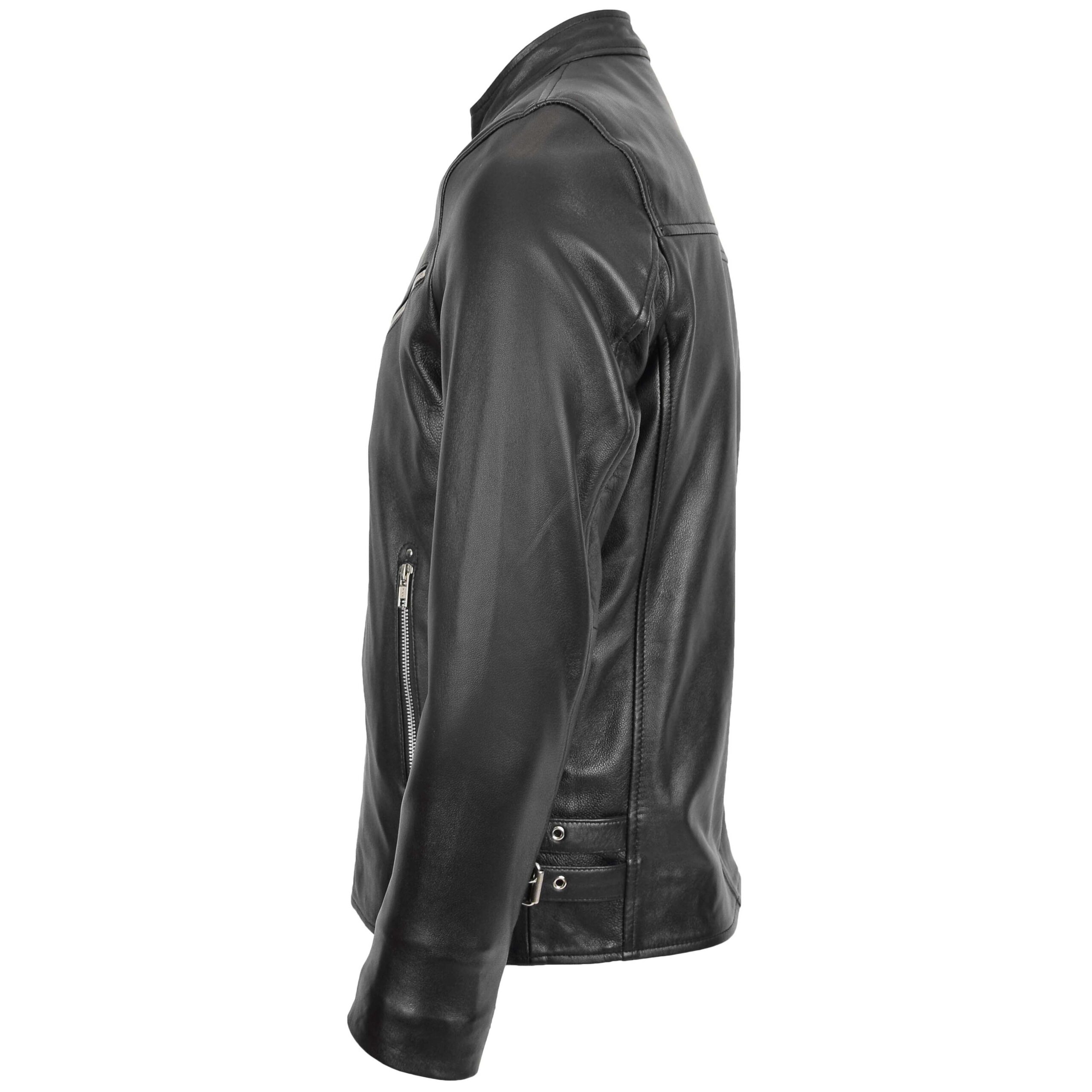 BUNERI Chaqueta Biker Café Racer Casual de Cuero Negro para Hombre - Imagen 5