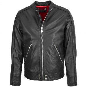 BUNERI Chaqueta Biker Casual de Cuero para Hombre Negro