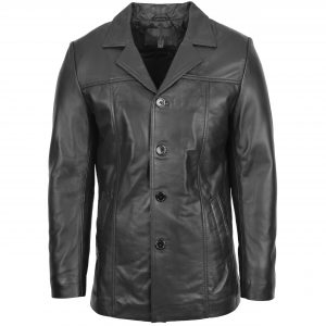 BUNERI Chaqueta Hombre Cuero Clasico Reefer Negro