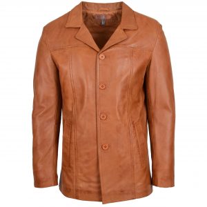 BUNERI Chaqueta Hombre Cuero Clasico Reefer Bronceado