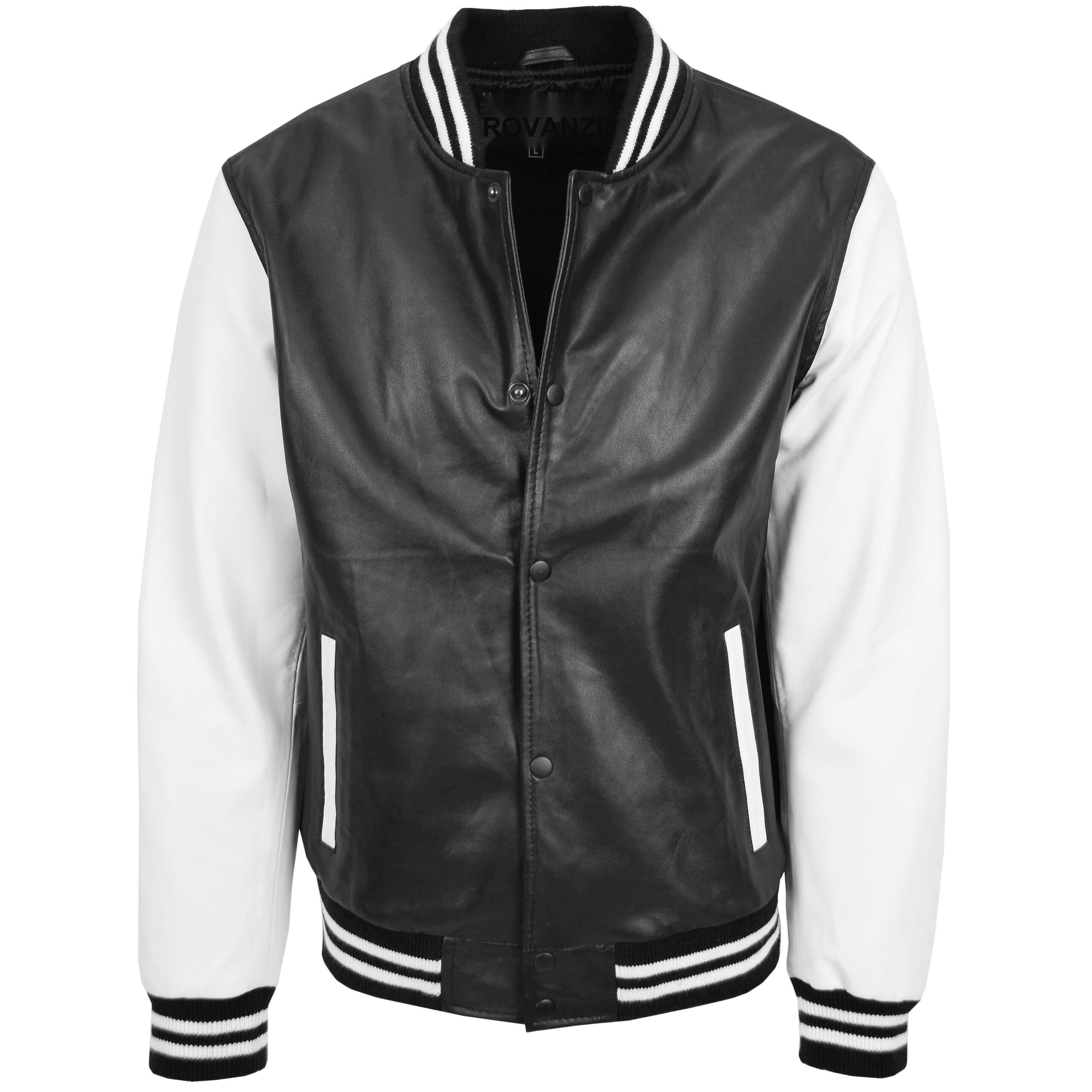 BUNERI Chaqueta Hombre Cuero College Boy Varsity Negro Blanco