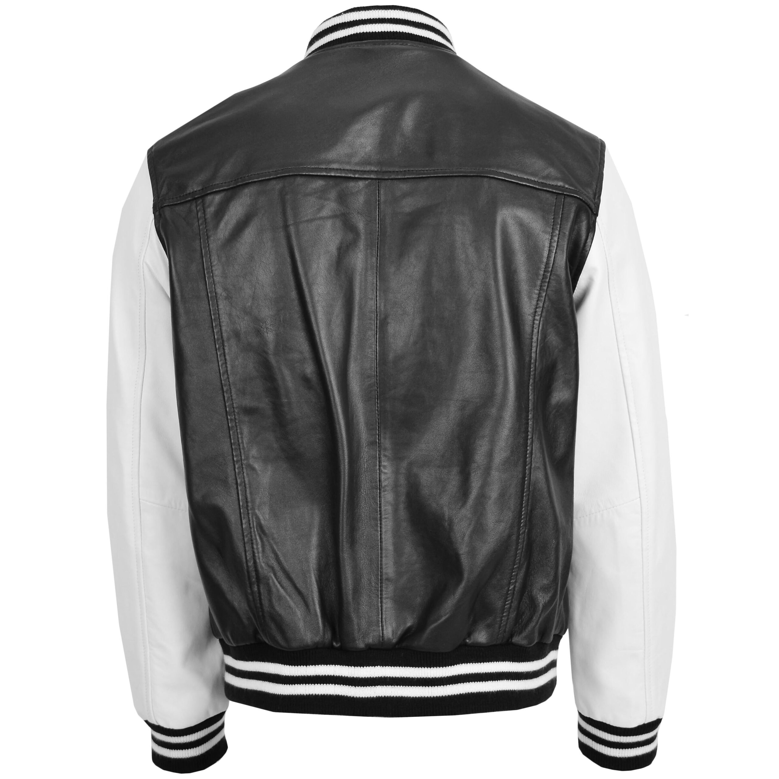 BUNERI Chaqueta Hombre Cuero College Boy Varsity Negro Blanco - Imagen 2