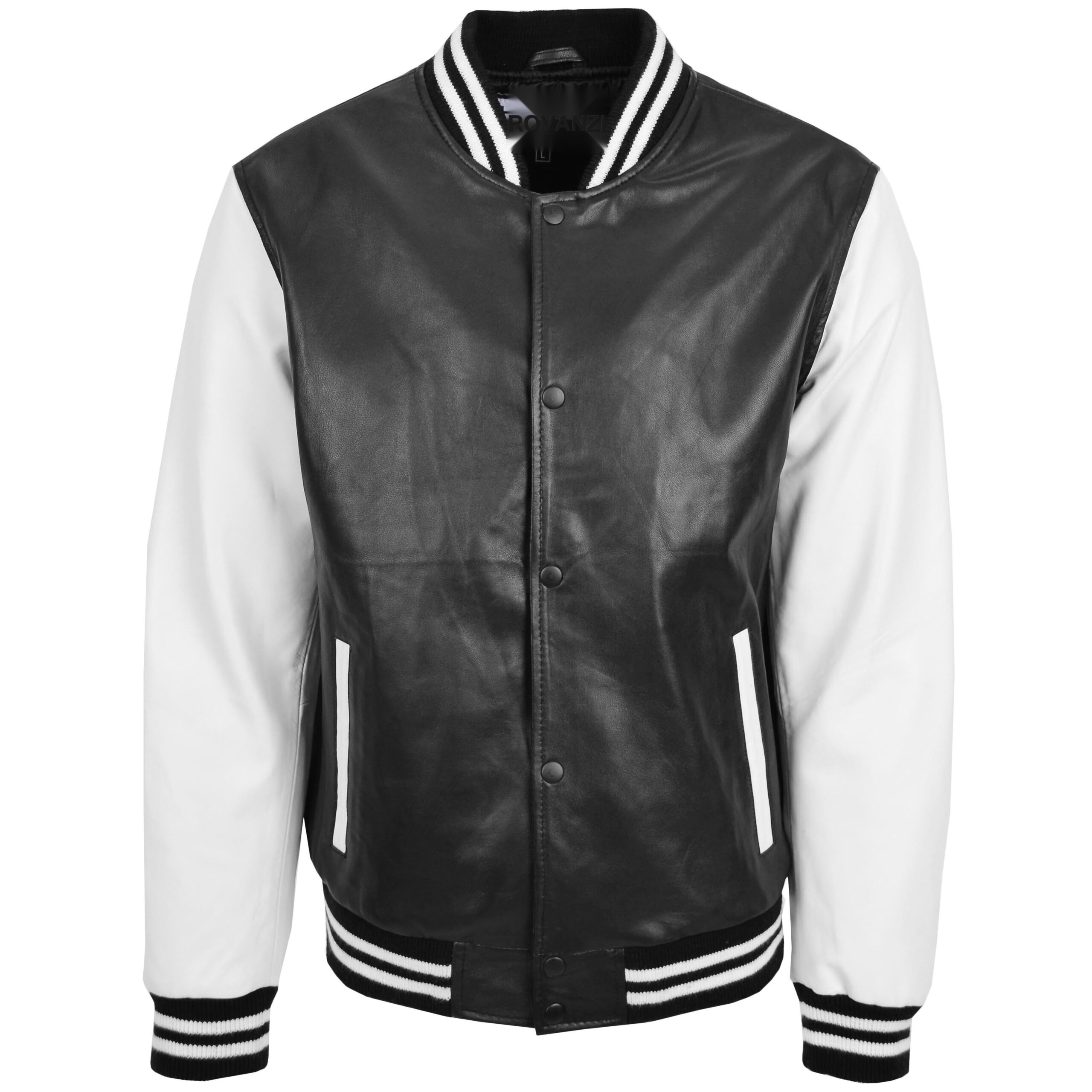 BUNERI Chaqueta Hombre Cuero College Boy Varsity Negro Blanco - Imagen 3