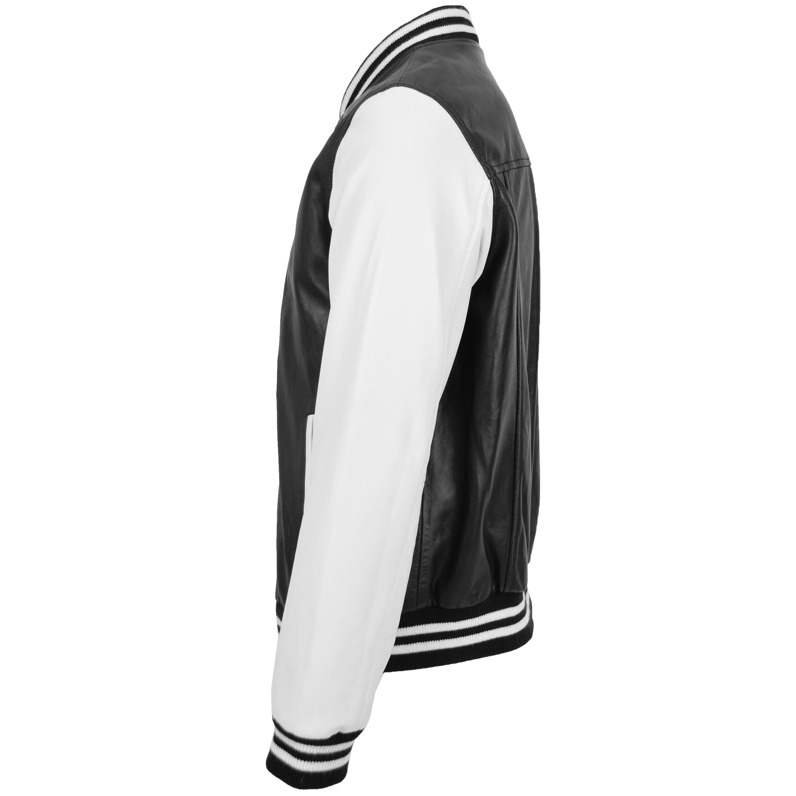 BUNERI Chaqueta Hombre Cuero College Boy Varsity Negro Blanco - Imagen 5