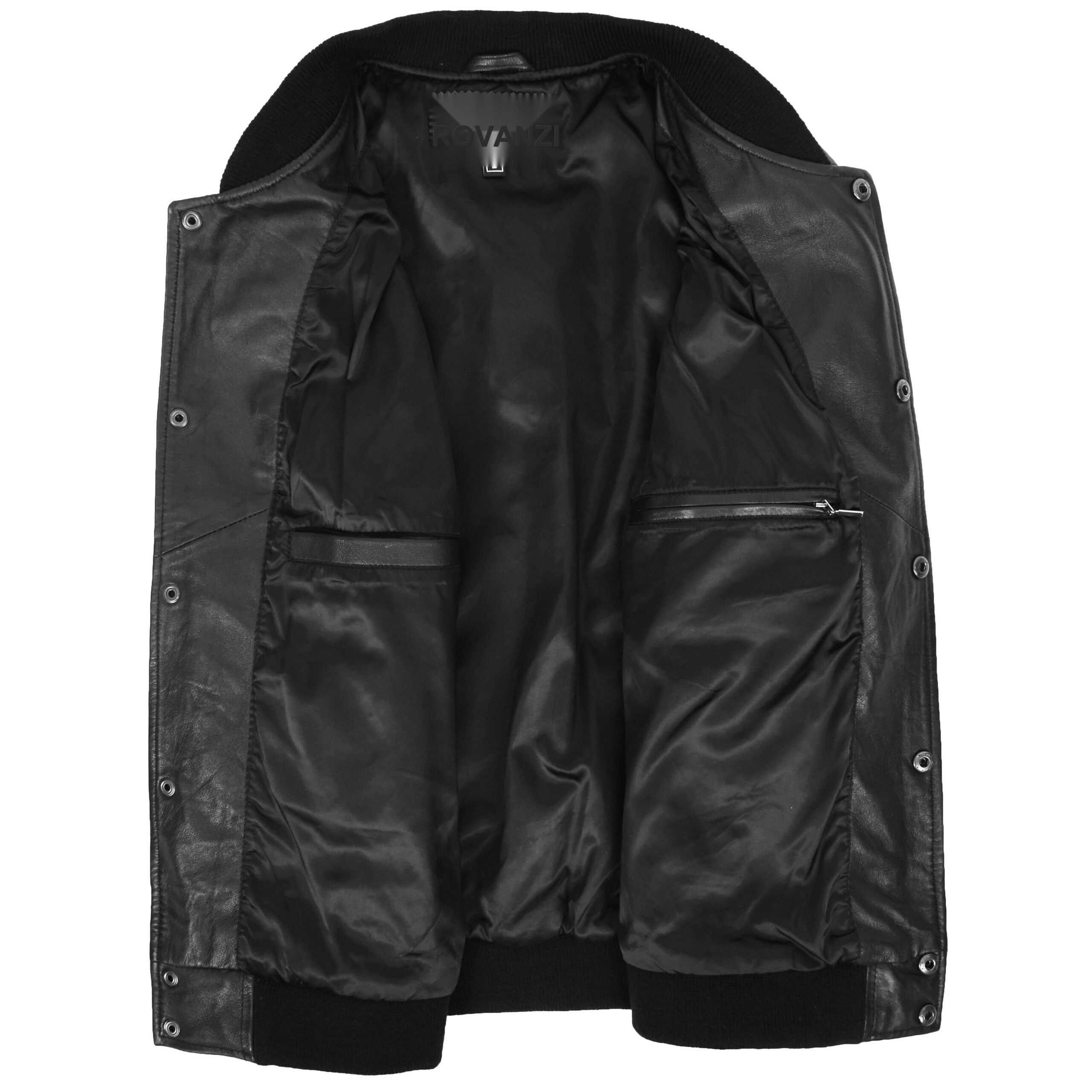BUNERI Chaqueta Hombre Cuero College Boy Varsity Negro Blanco - Imagen 6