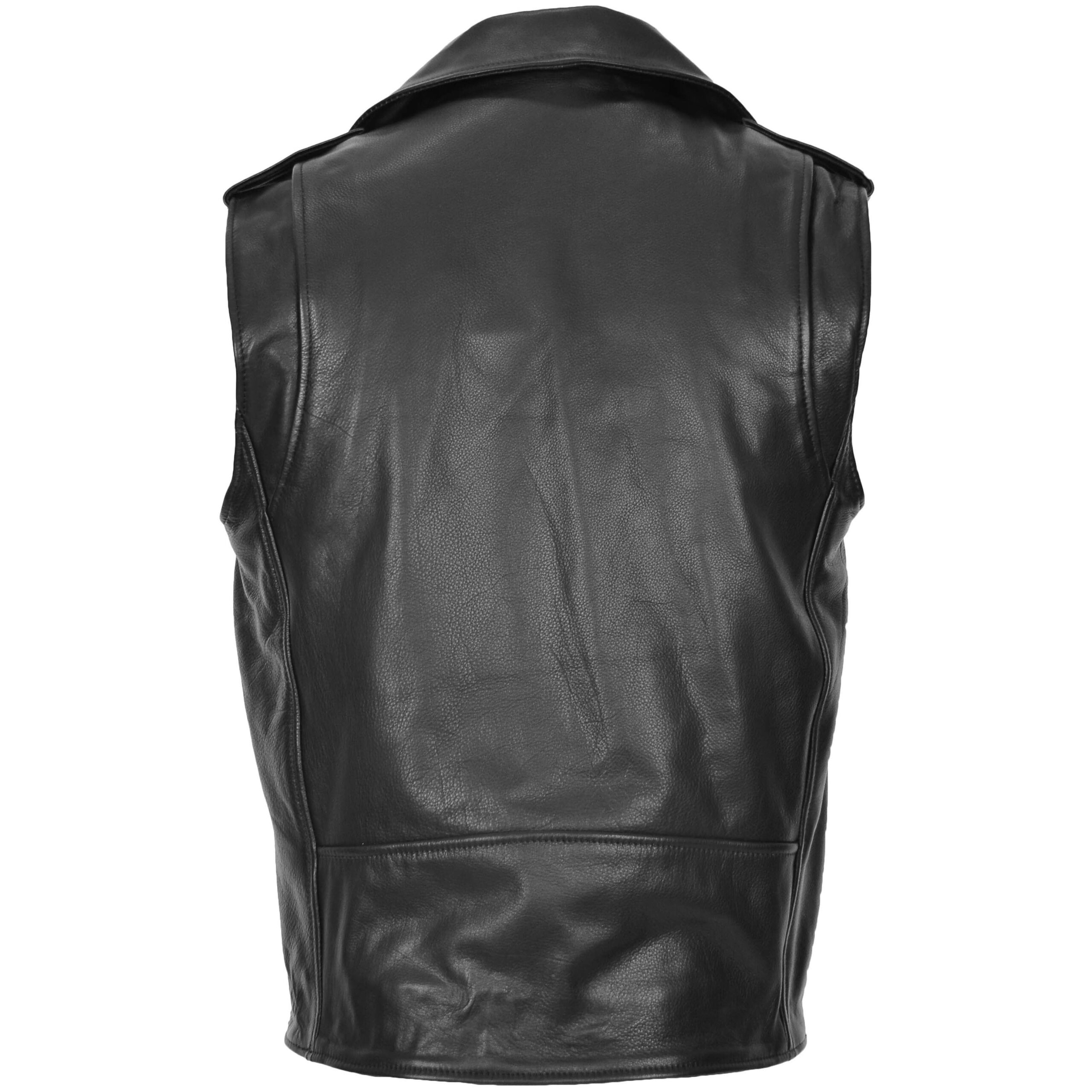 BUNERI Chaleco Hombre Cuero Cremallera Cruzada Biker Brando Negro - Imagen 2