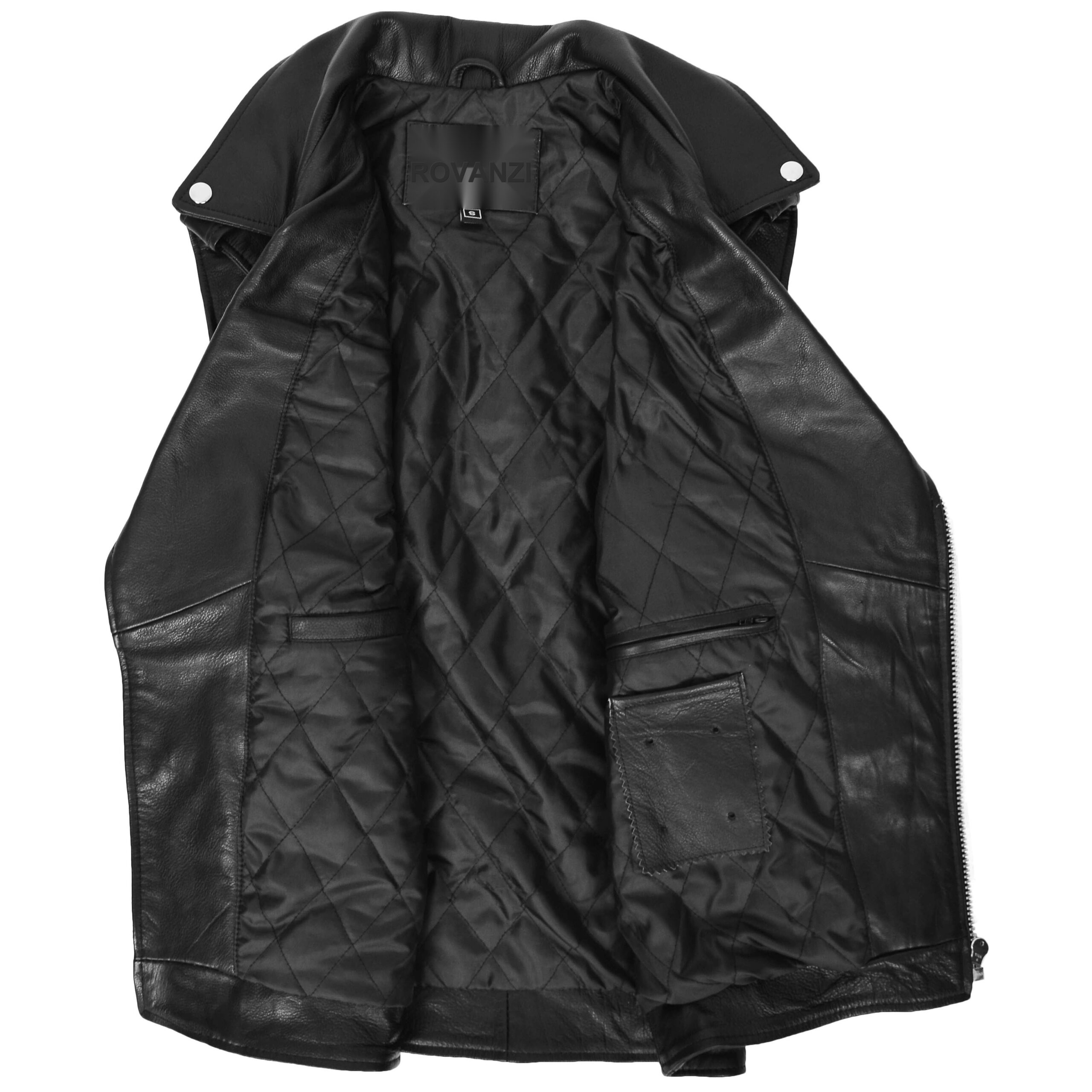 BUNERI Chaleco Hombre Cuero Cremallera Cruzada Biker Brando Negro - Imagen 5