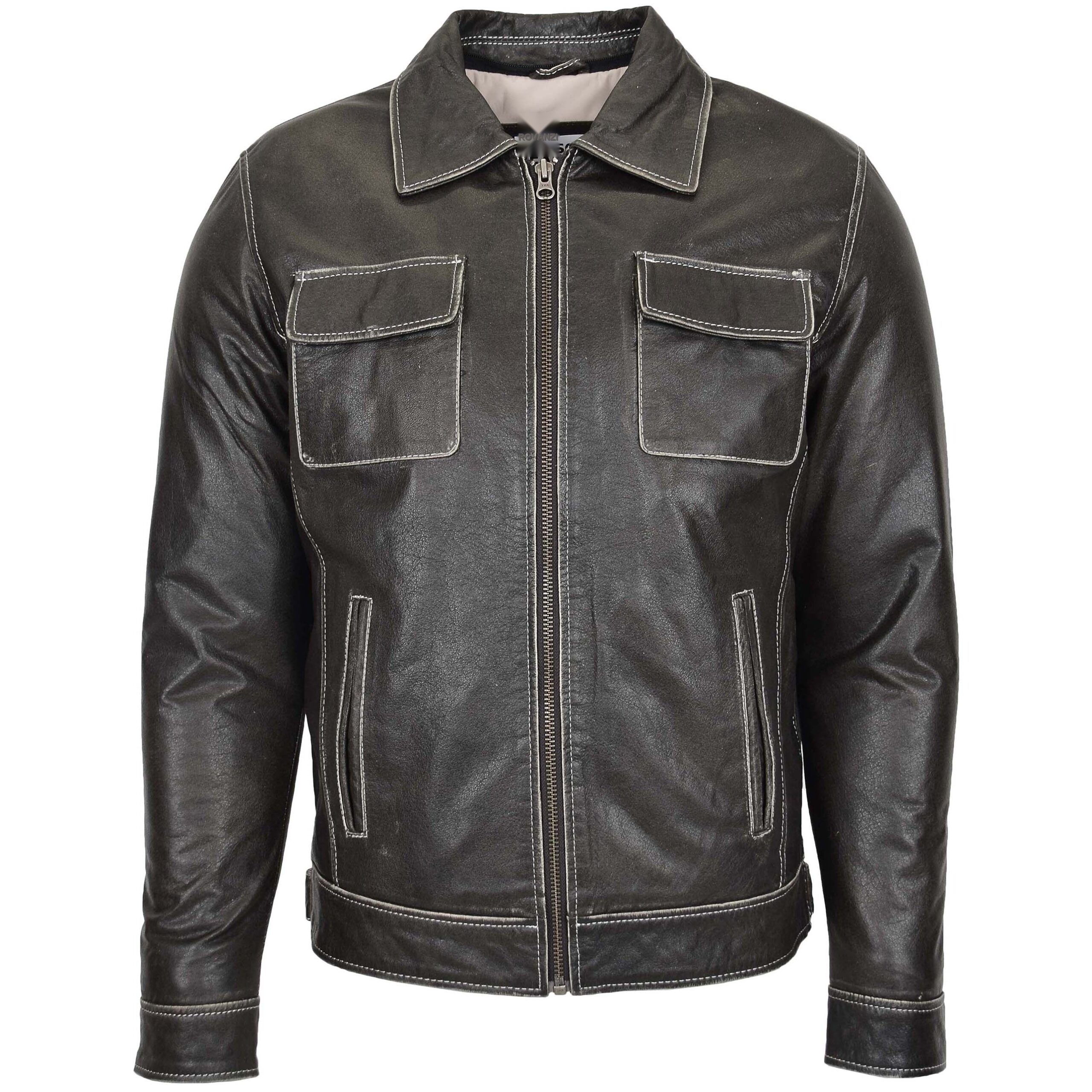 BUNERI Chaqueta Biker de Cuero Gris para Hombre Capucha Desmontable - Imagen 3