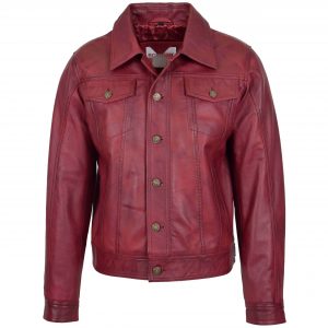 BUNERI Chaqueta Hombre Cuero Lee Rider Casual Burdeos II