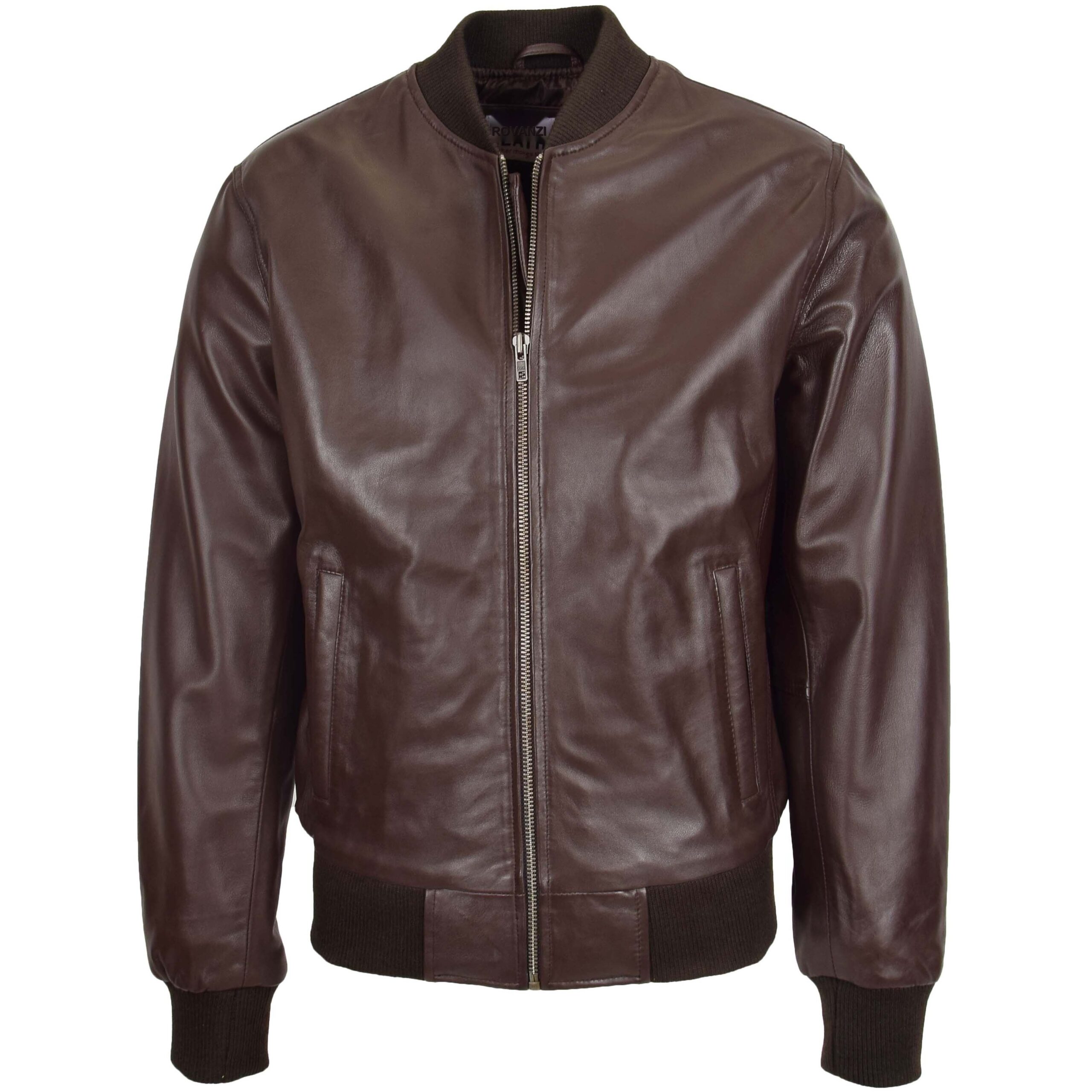BUNERI Chaqueta Bomber MA-1 de Cuero Marrón para Hombre