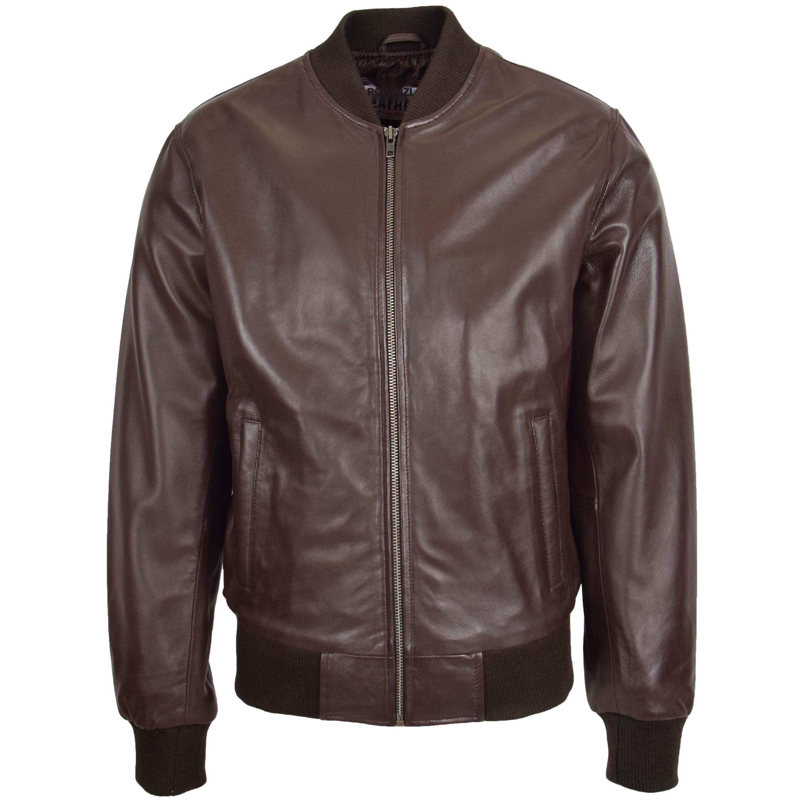 BUNERI Chaqueta Bomber MA-1 de Cuero Marrón para Hombre - Imagen 3