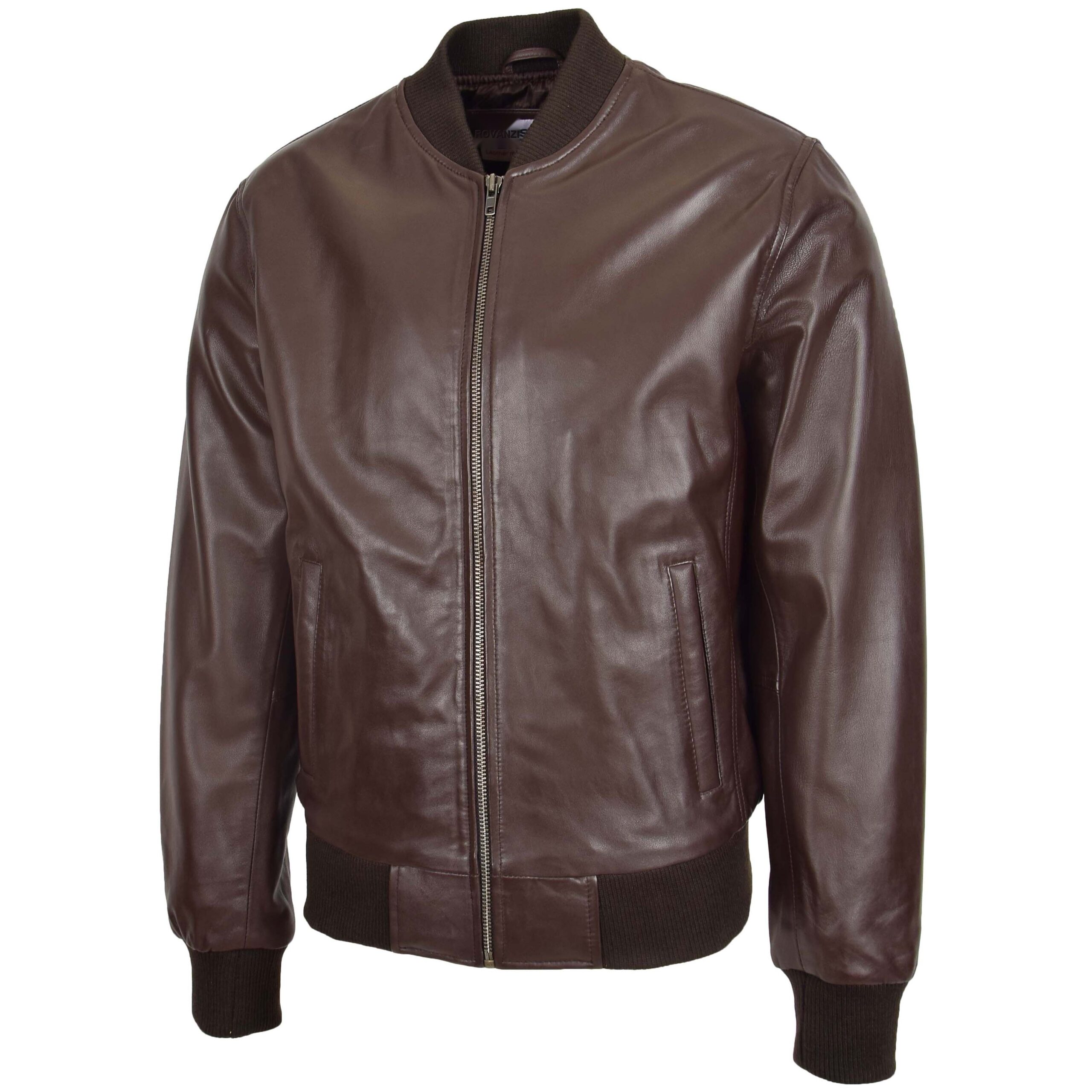 BUNERI Chaqueta Bomber MA-1 de Cuero Marrón para Hombre - Imagen 4