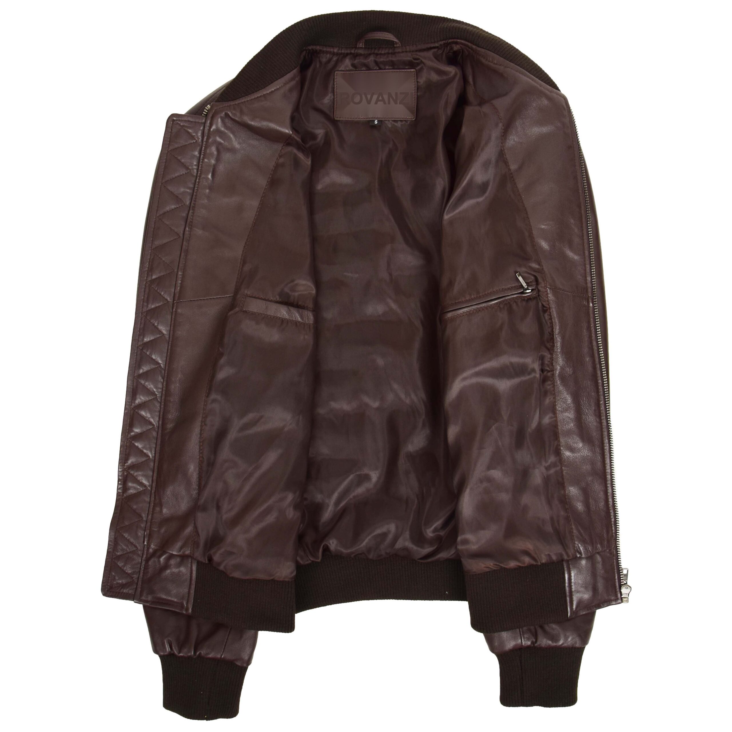 BUNERI Chaqueta Bomber MA-1 de Cuero Marrón para Hombre - Imagen 6