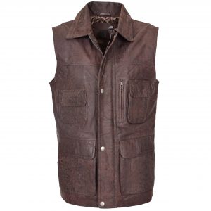 BUNERI Chaleco Hombre Cuero Multi-Proposito Marron