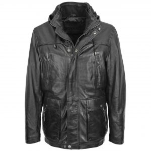 BUNERI Cuero Logan Negro Capucha Extraíble Hombre
