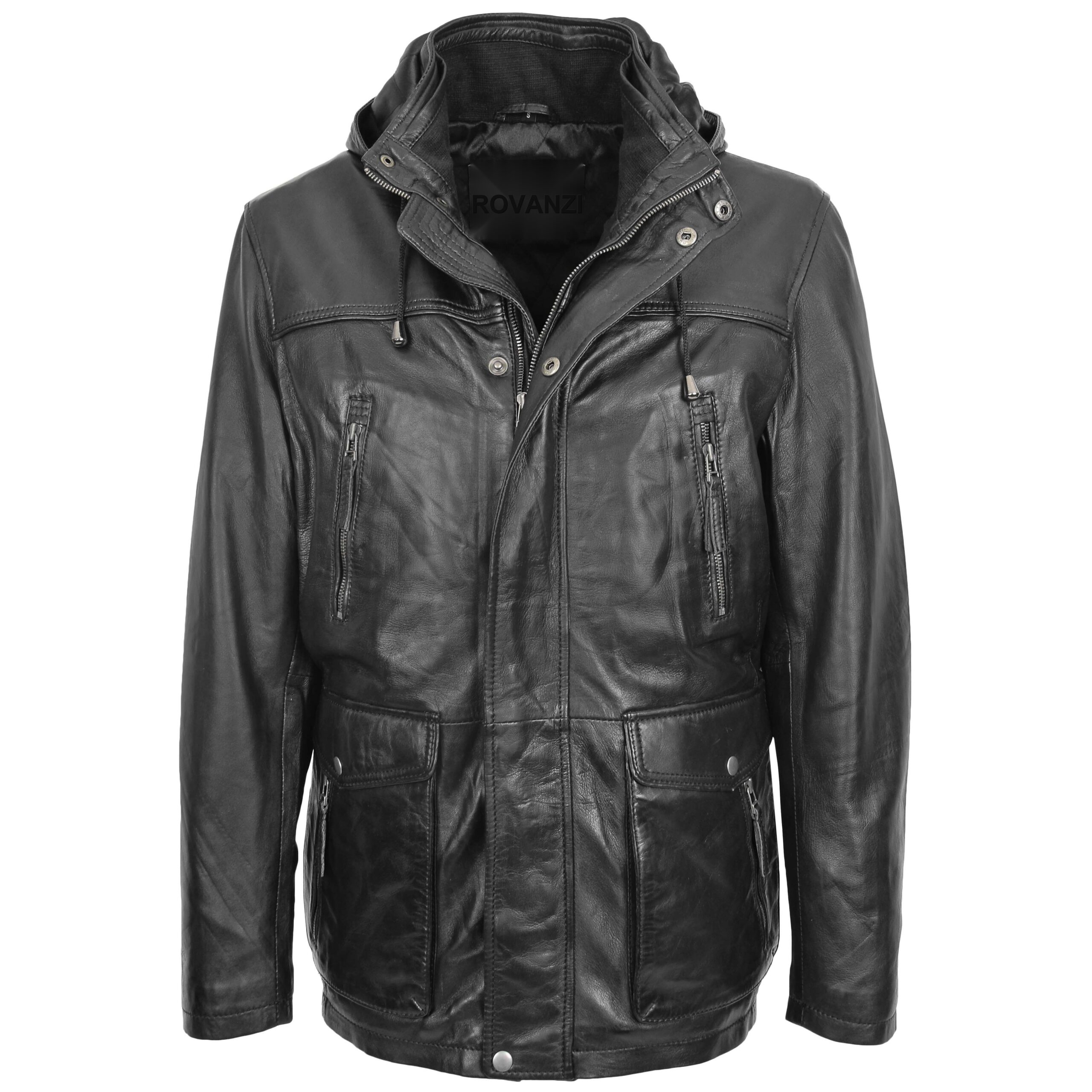 BUNERI Cuero Logan Negro Capucha Extraíble Hombre