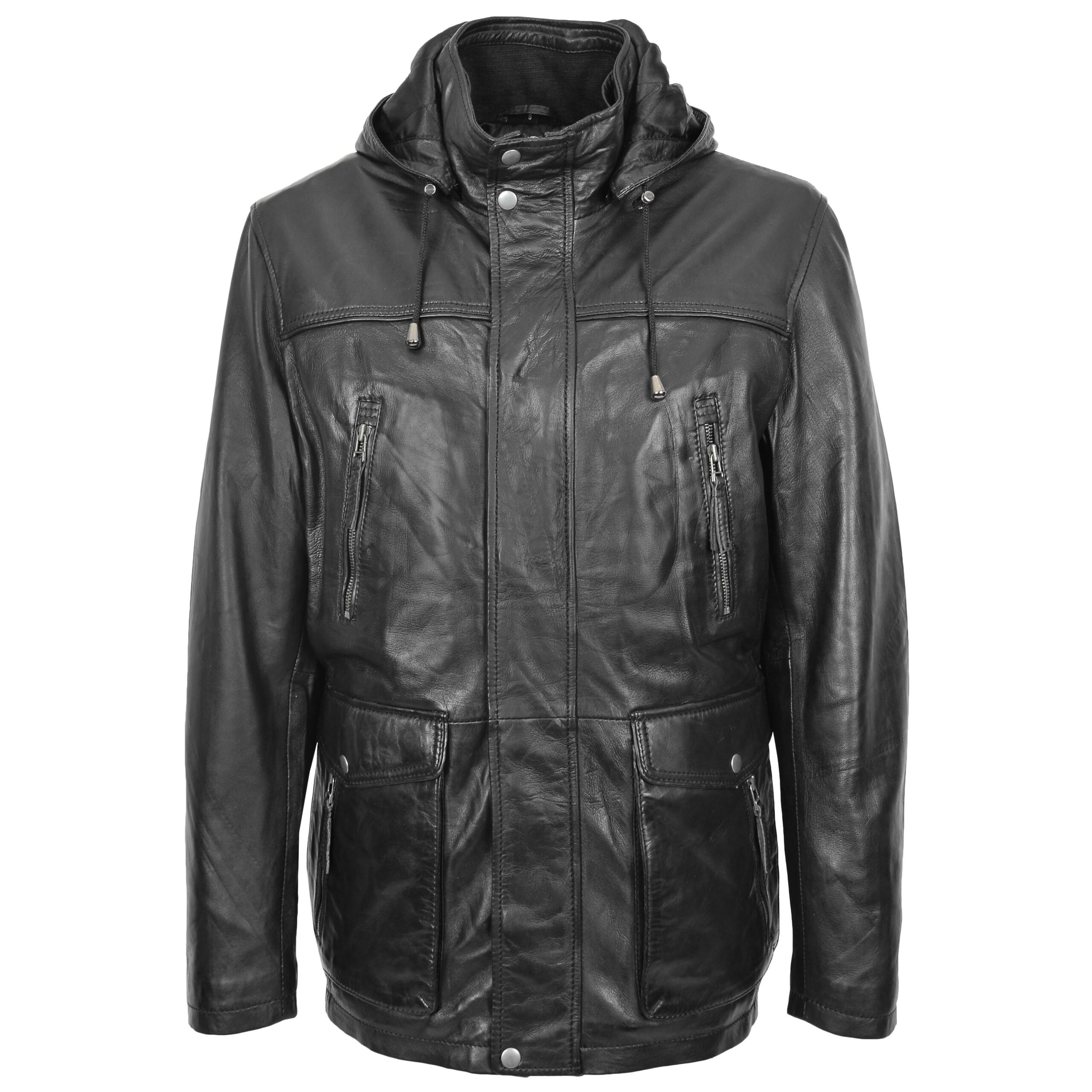 BUNERI Cuero Logan Negro Capucha Extraíble Hombre - Imagen 3