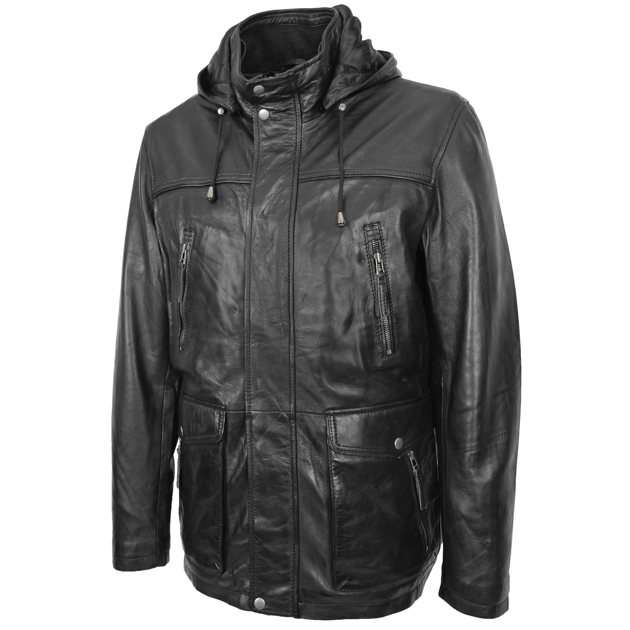 BUNERI Cuero Logan Negro Capucha Extraíble Hombre - Imagen 4