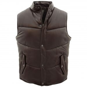 BUNERI Chaleco Hombre Cuero Puffer Body Warmer Marron