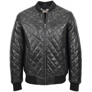 BUNERI Chaqueta Bomber Hombre Cuero Acolchado Negro