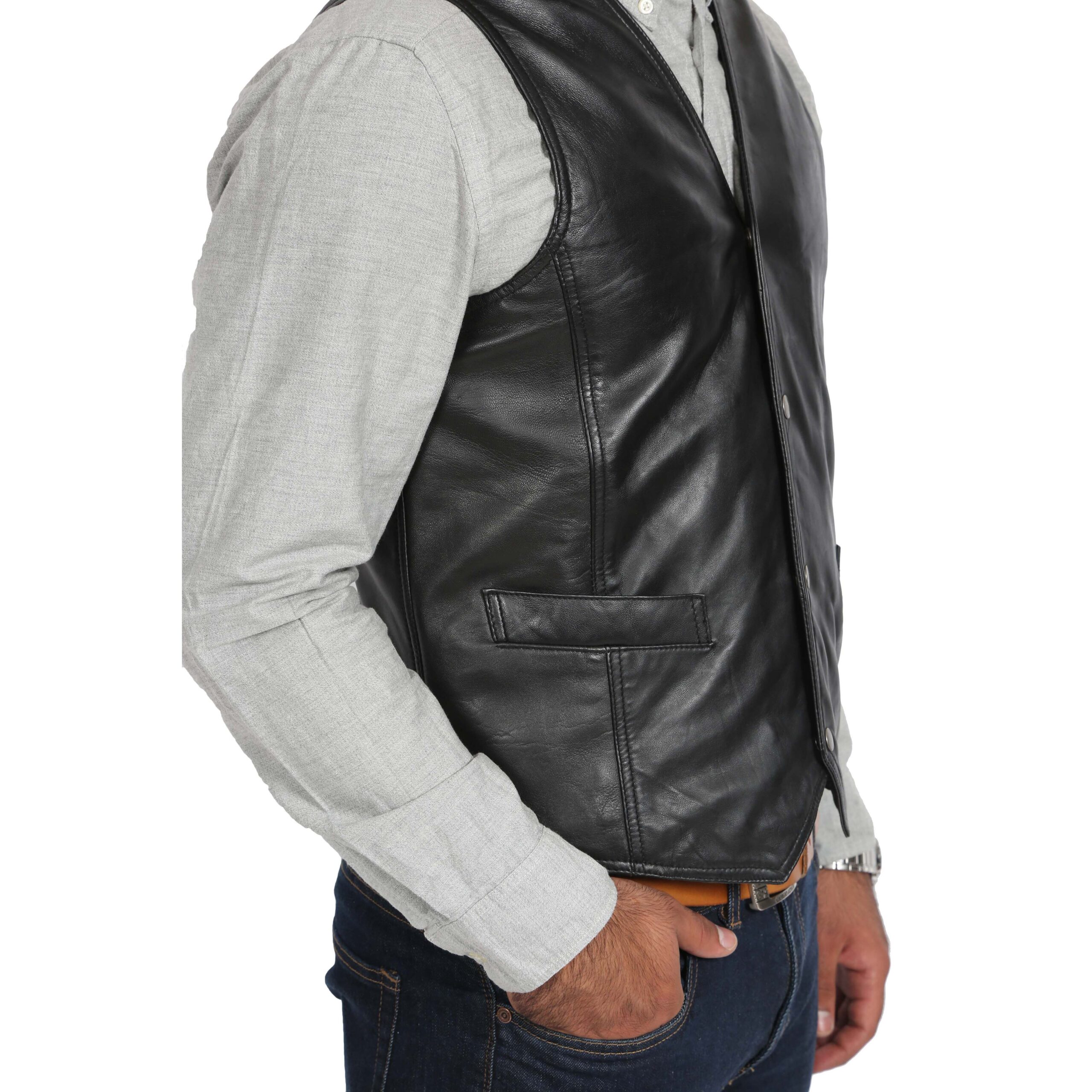 BUNERI Chaleco de Cuero Negro Tradicional para Hombre - Imagen 5