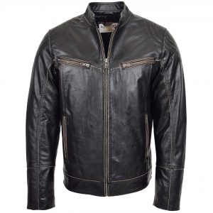 BUNERI Chaqueta Biker de Cuero Vintage para Hombre Marrón Oscuro