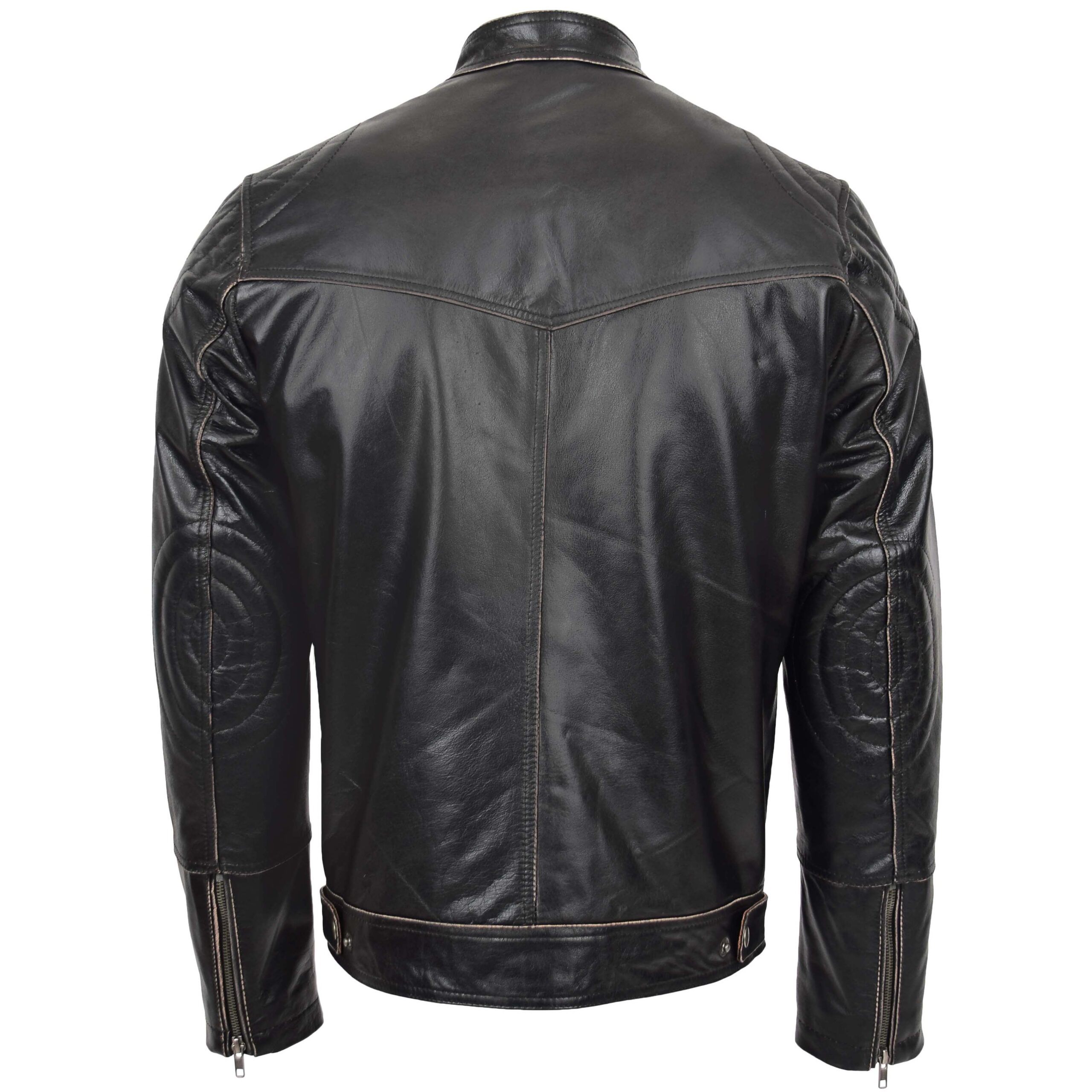 BUNERI Chaqueta Biker de Cuero Vintage para Hombre Marrón Oscuro - Imagen 2