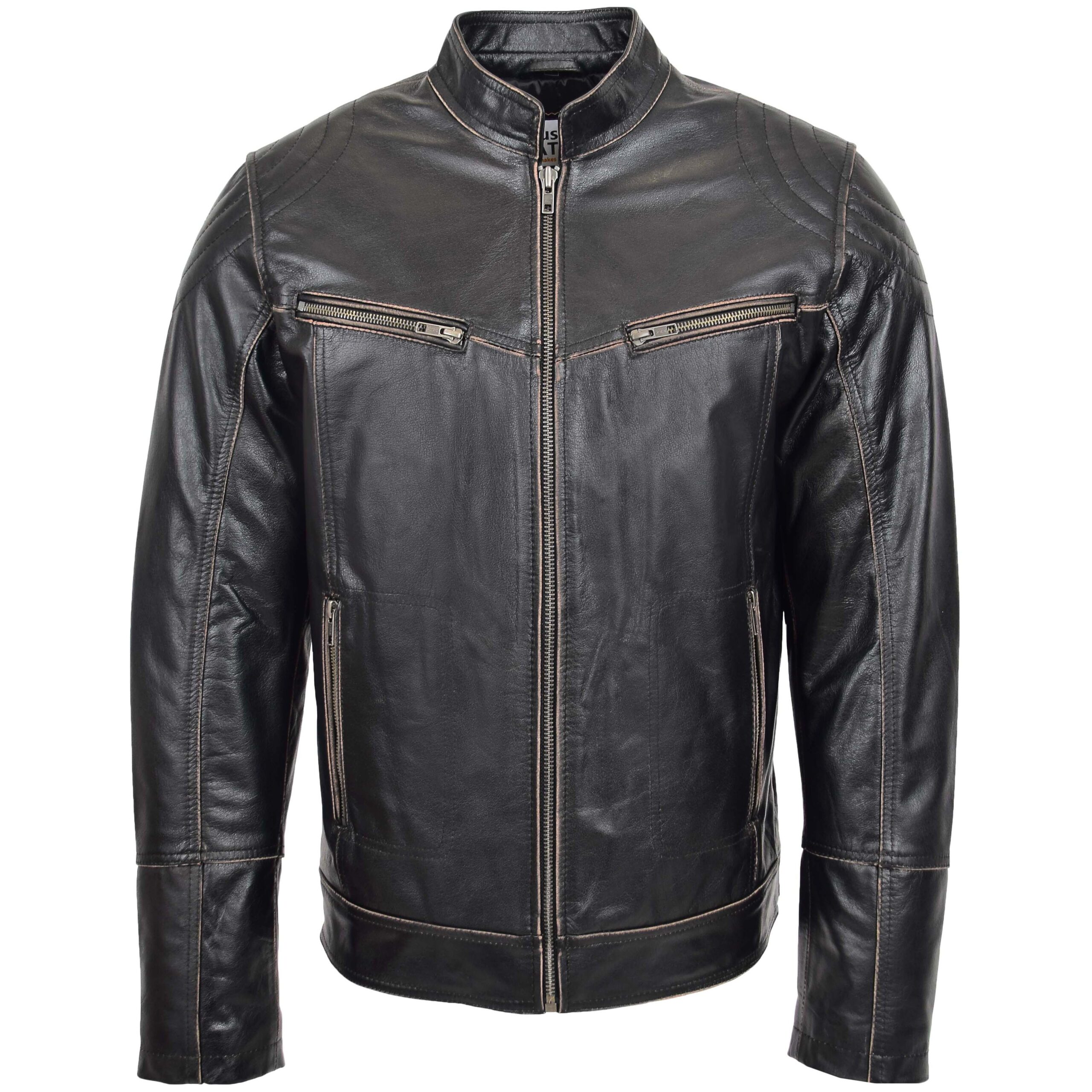 BUNERI Chaqueta Biker de Cuero Vintage para Hombre Marrón Oscuro - Imagen 3