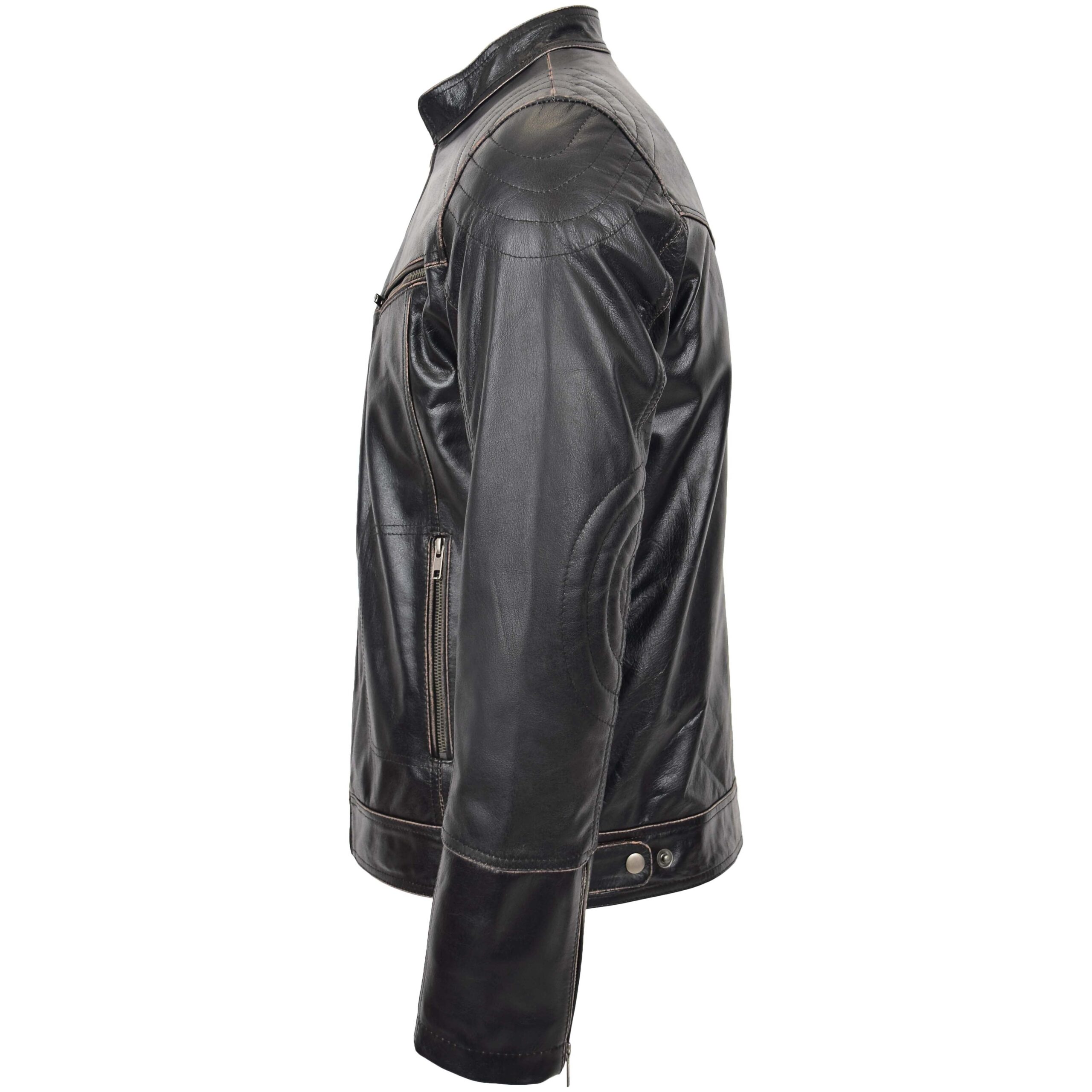 BUNERI Chaqueta Biker de Cuero Vintage para Hombre Marrón Oscuro - Imagen 5