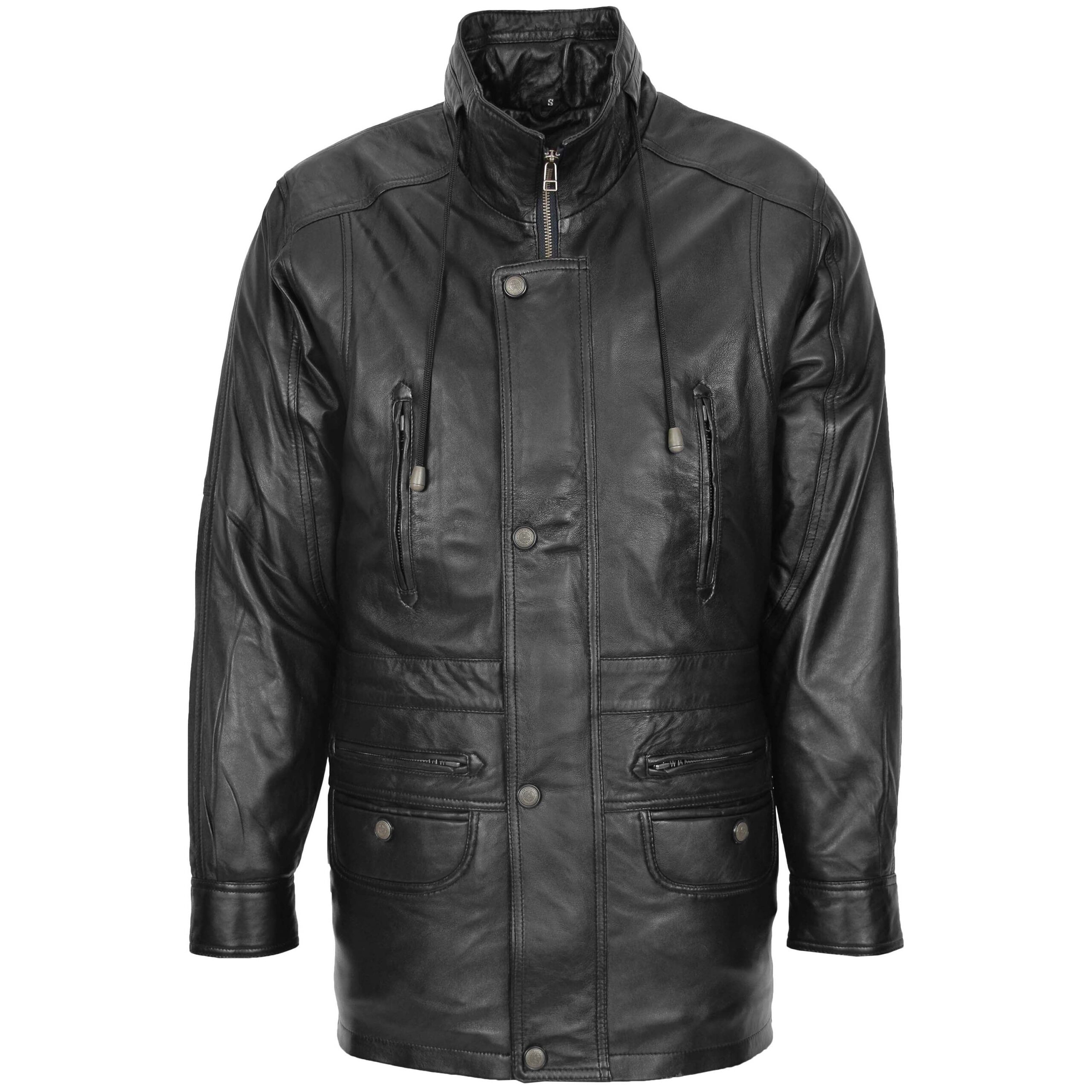 BUNERI Abrigo Hombre Cuero Invierno Carro Largo Cadera Negro - Imagen 3
