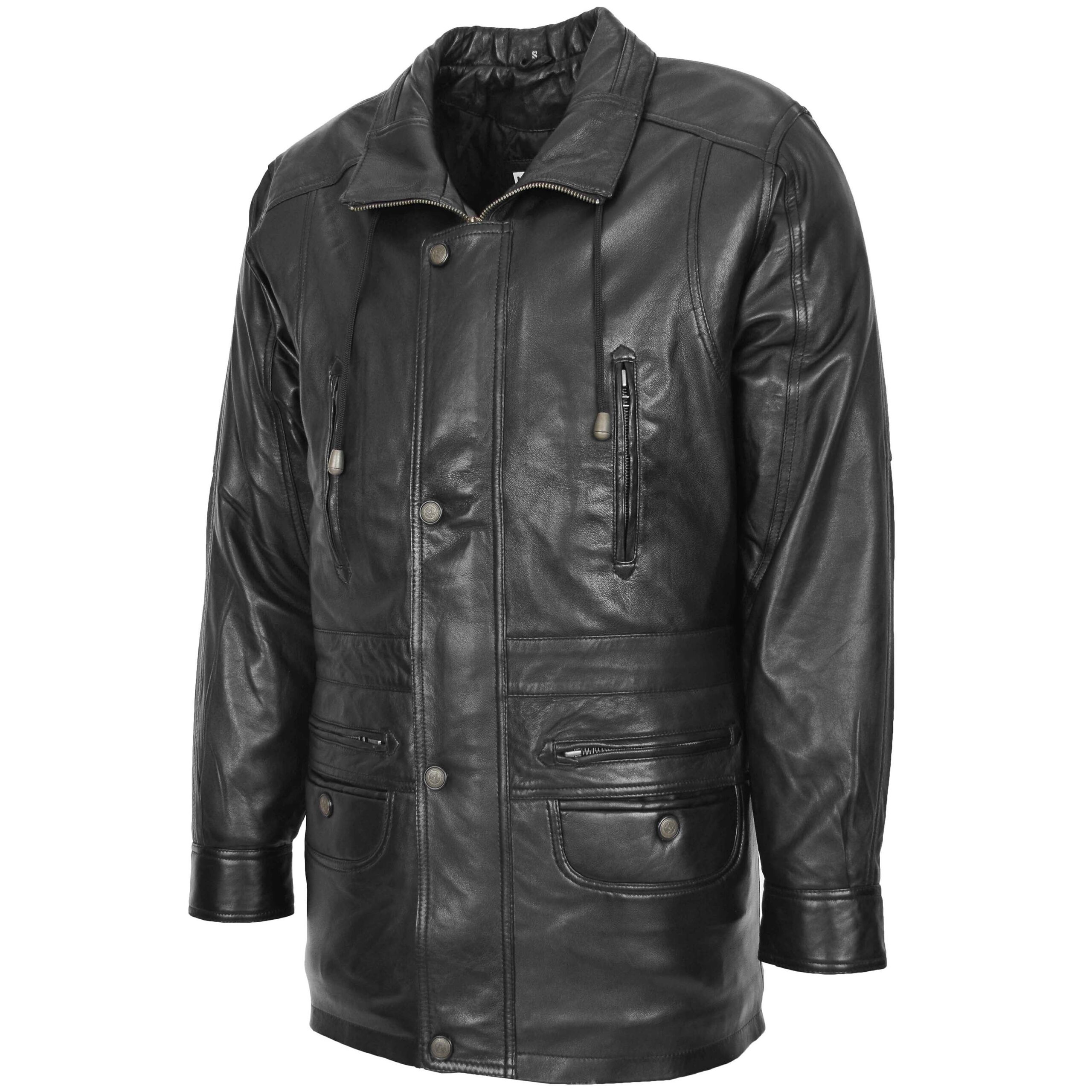 BUNERI Abrigo Hombre Cuero Invierno Carro Largo Cadera Negro - Imagen 4
