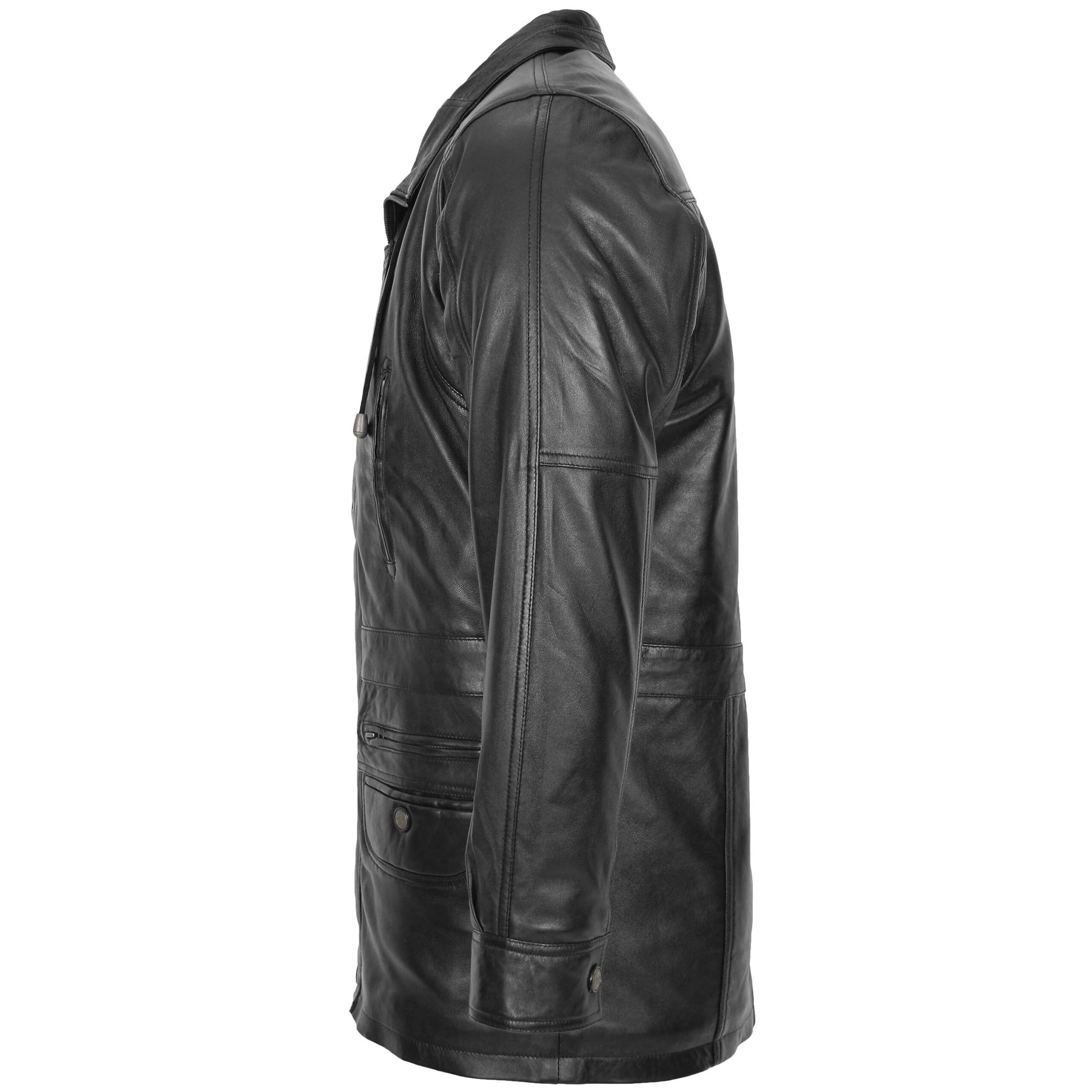 BUNERI Abrigo Hombre Cuero Invierno Carro Largo Cadera Negro - Imagen 5