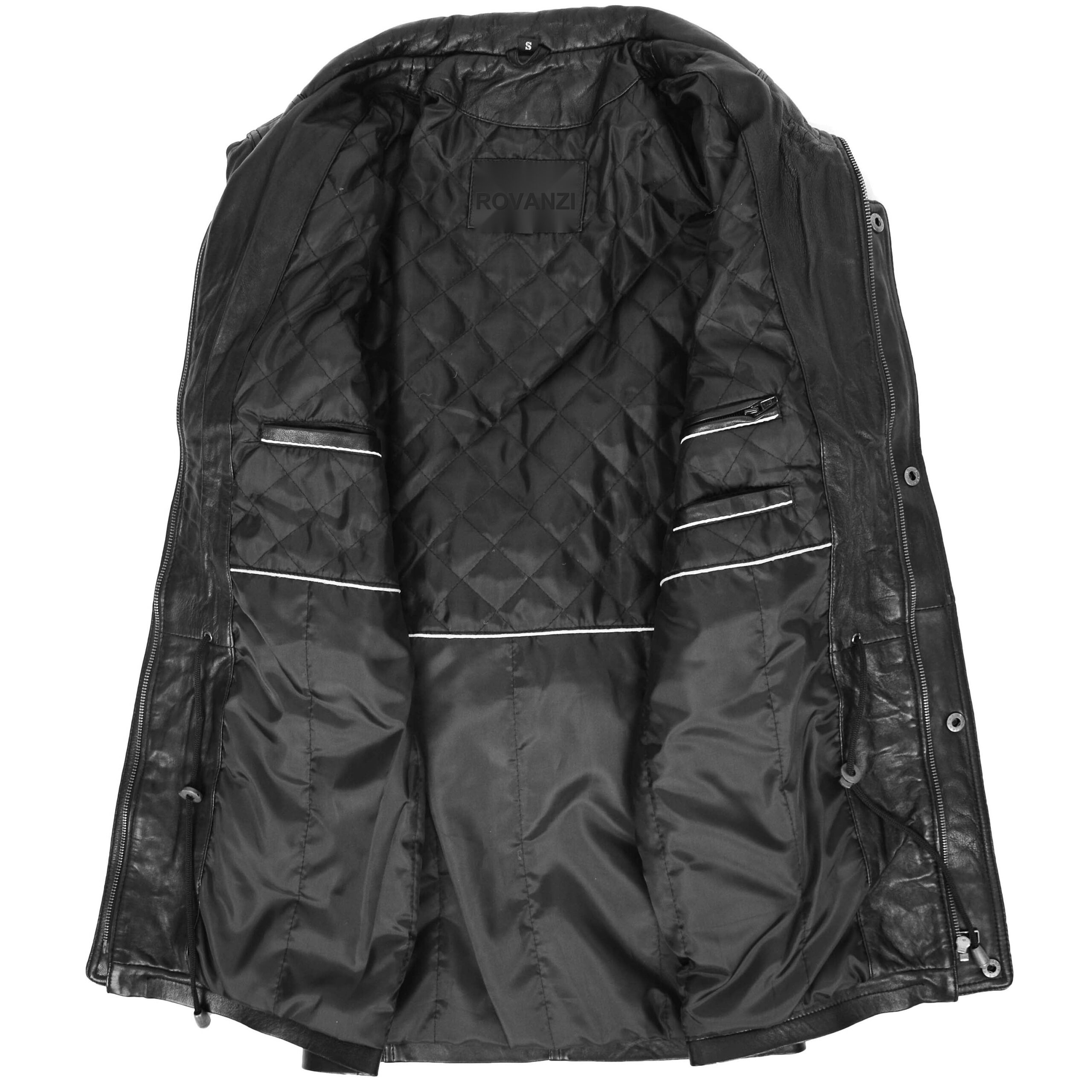 BUNERI Abrigo Hombre Cuero Invierno Carro Largo Cadera Negro - Imagen 6