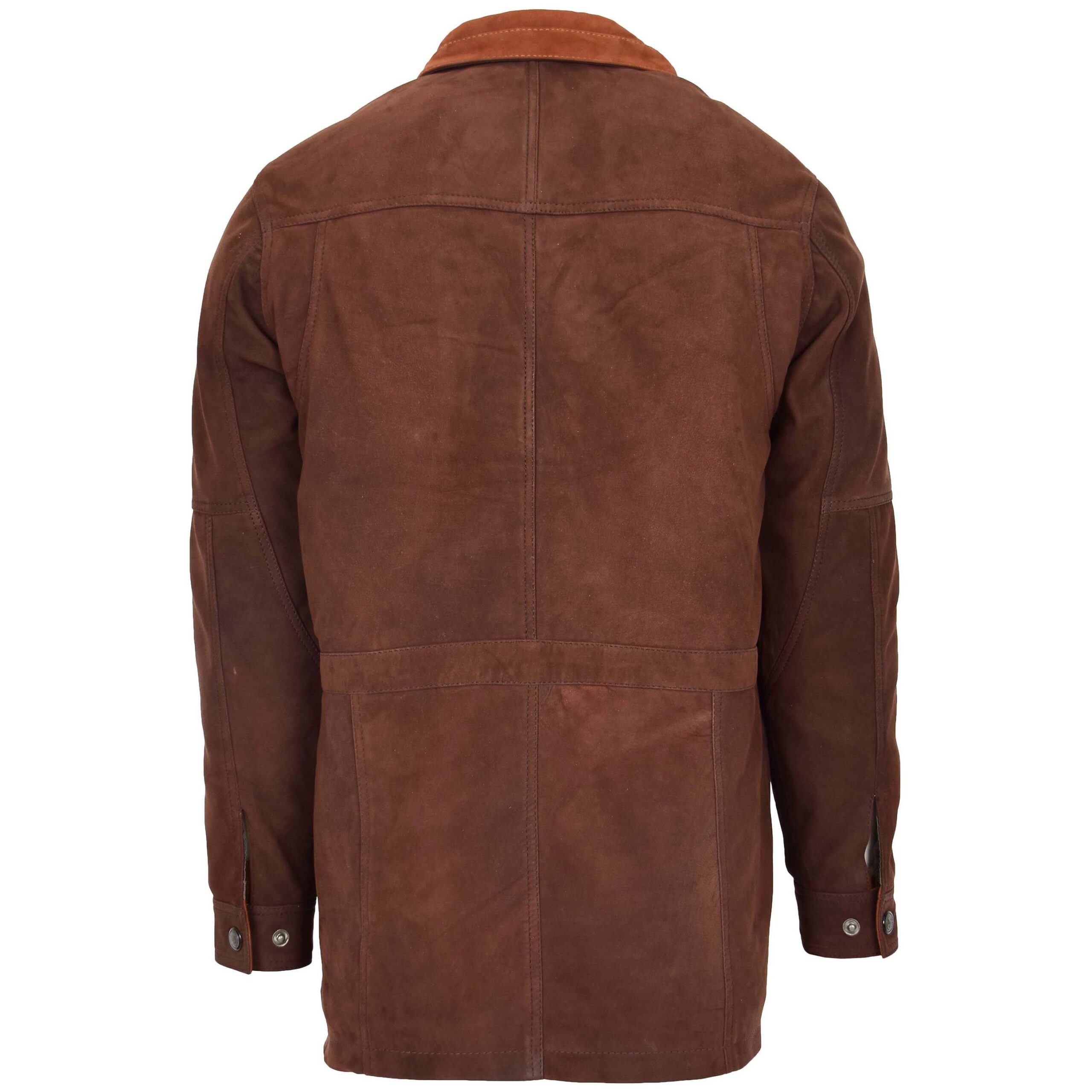 BUNERI Abrigo Coche de Cuero para Hombre Largo Cadera Marrón Nubuck - Imagen 2