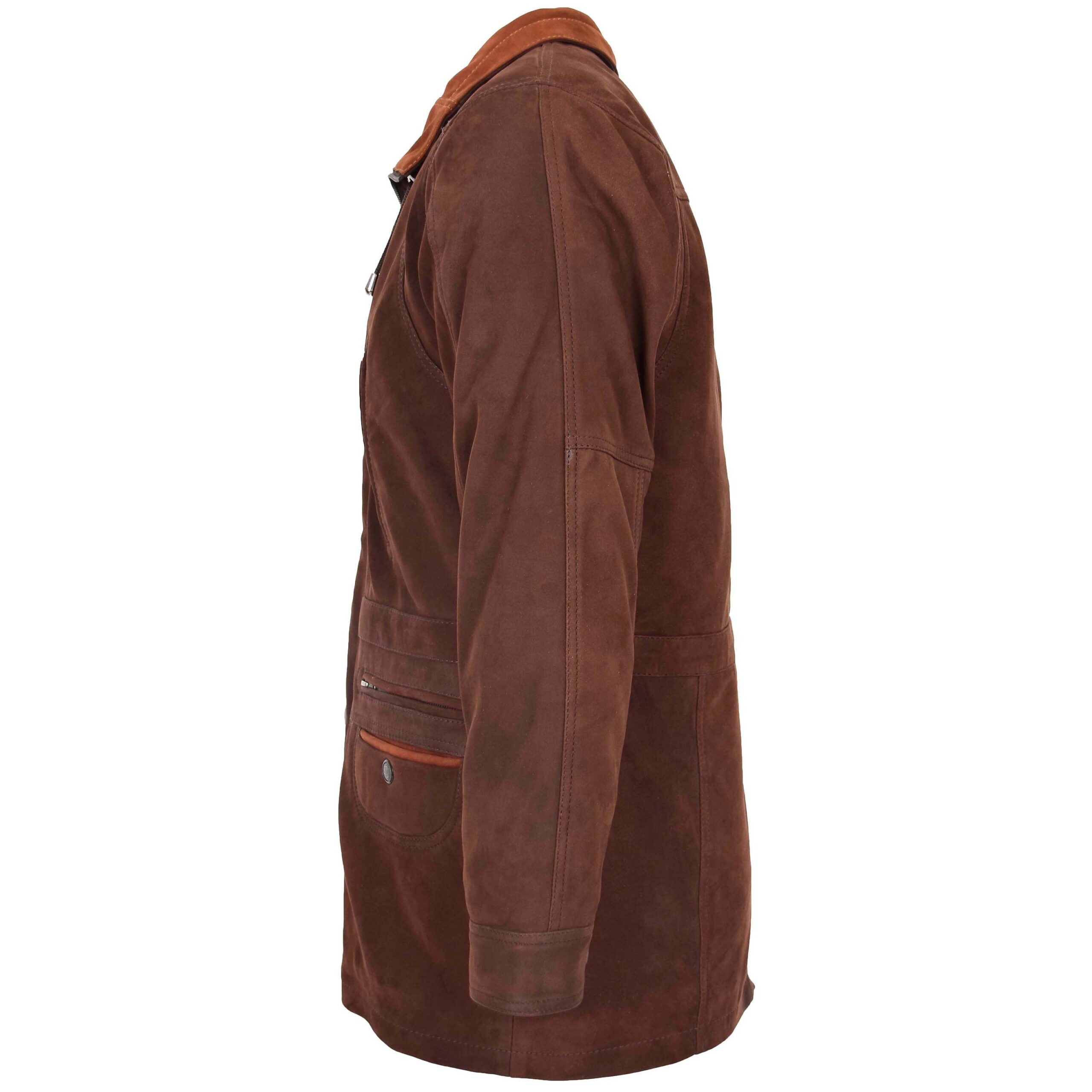 BUNERI Abrigo Coche de Cuero para Hombre Largo Cadera Marrón Nubuck - Imagen 5
