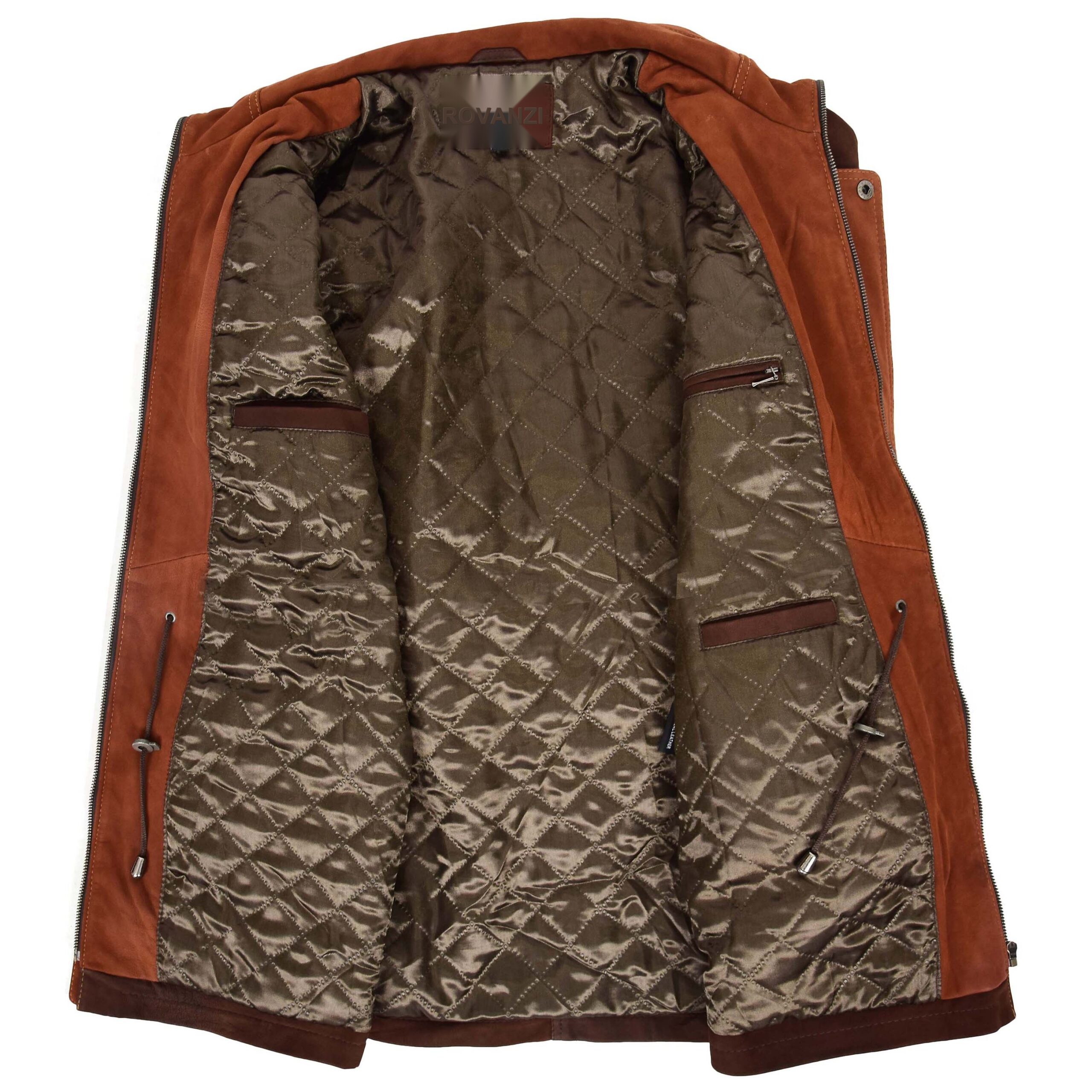 BUNERI Abrigo Coche de Cuero para Hombre Largo Cadera Marrón Nubuck - Imagen 6