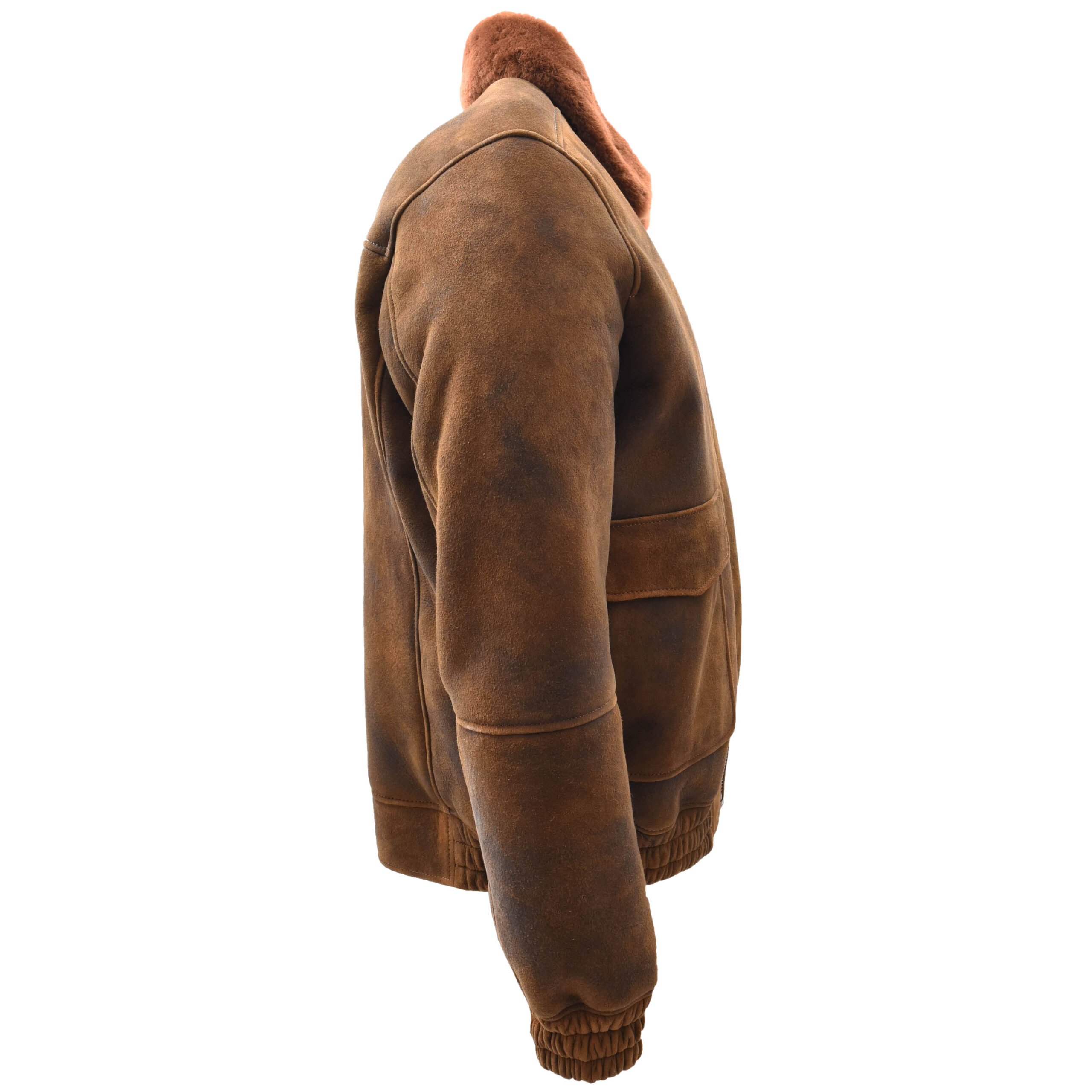 BUNERI Chaqueta Hombre Piel de Oveja Aviador Original Marron Jengibre Shearling - Imagen 3