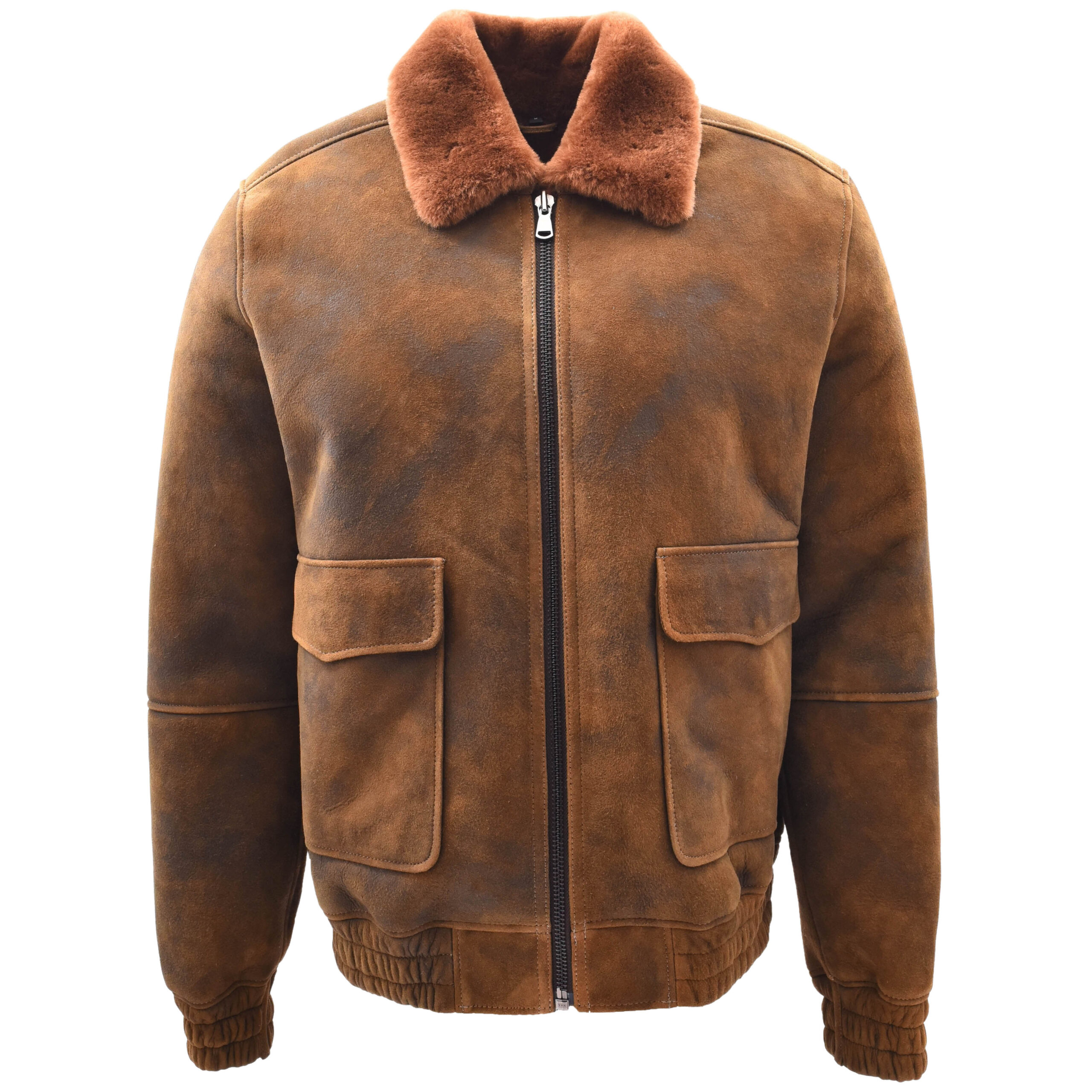 BUNERI Chaqueta Hombre Piel de Oveja Aviador Original Marron Jengibre Shearling - Imagen 4
