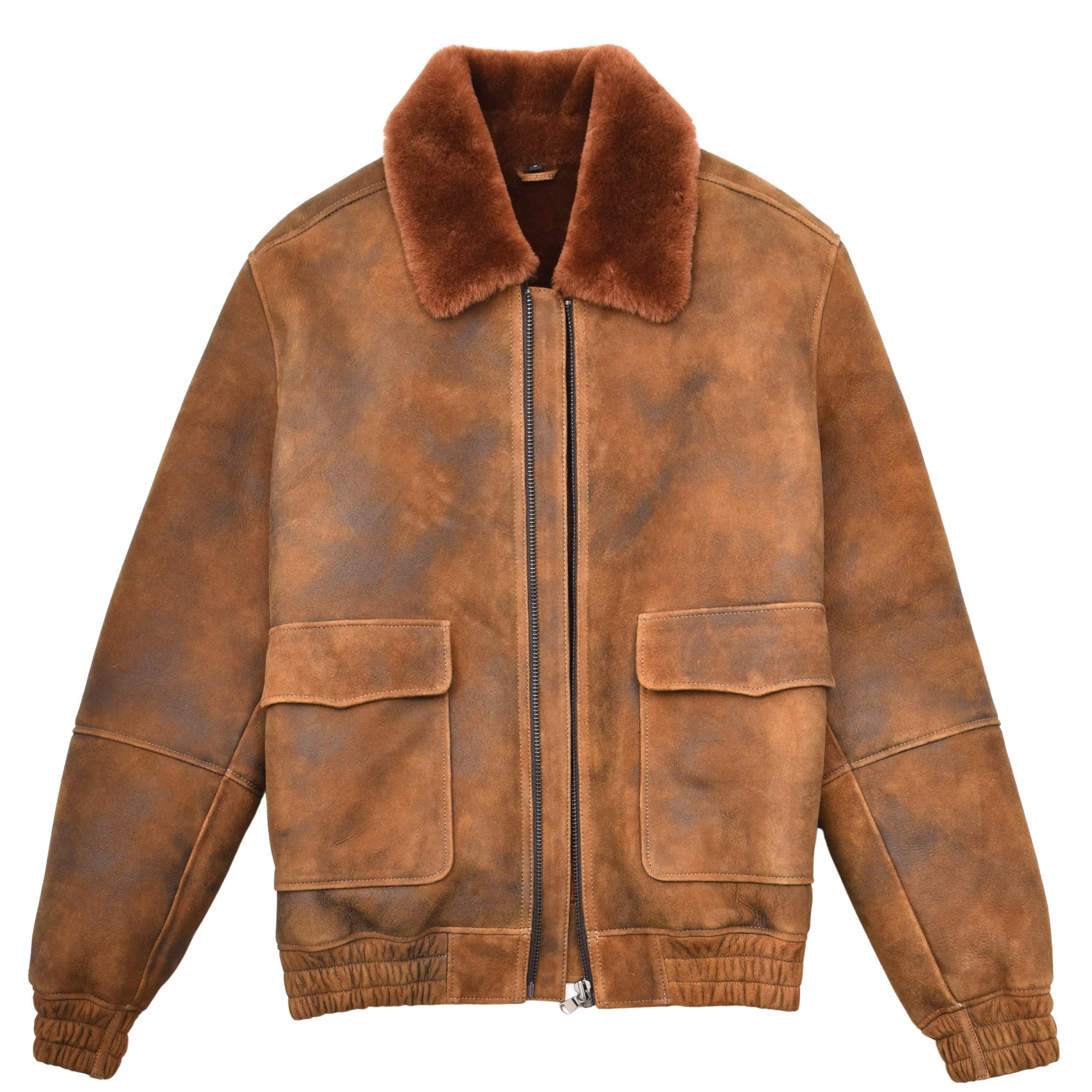 BUNERI Chaqueta Hombre Piel de Oveja Aviador Original Marron Jengibre Shearling - Imagen 5