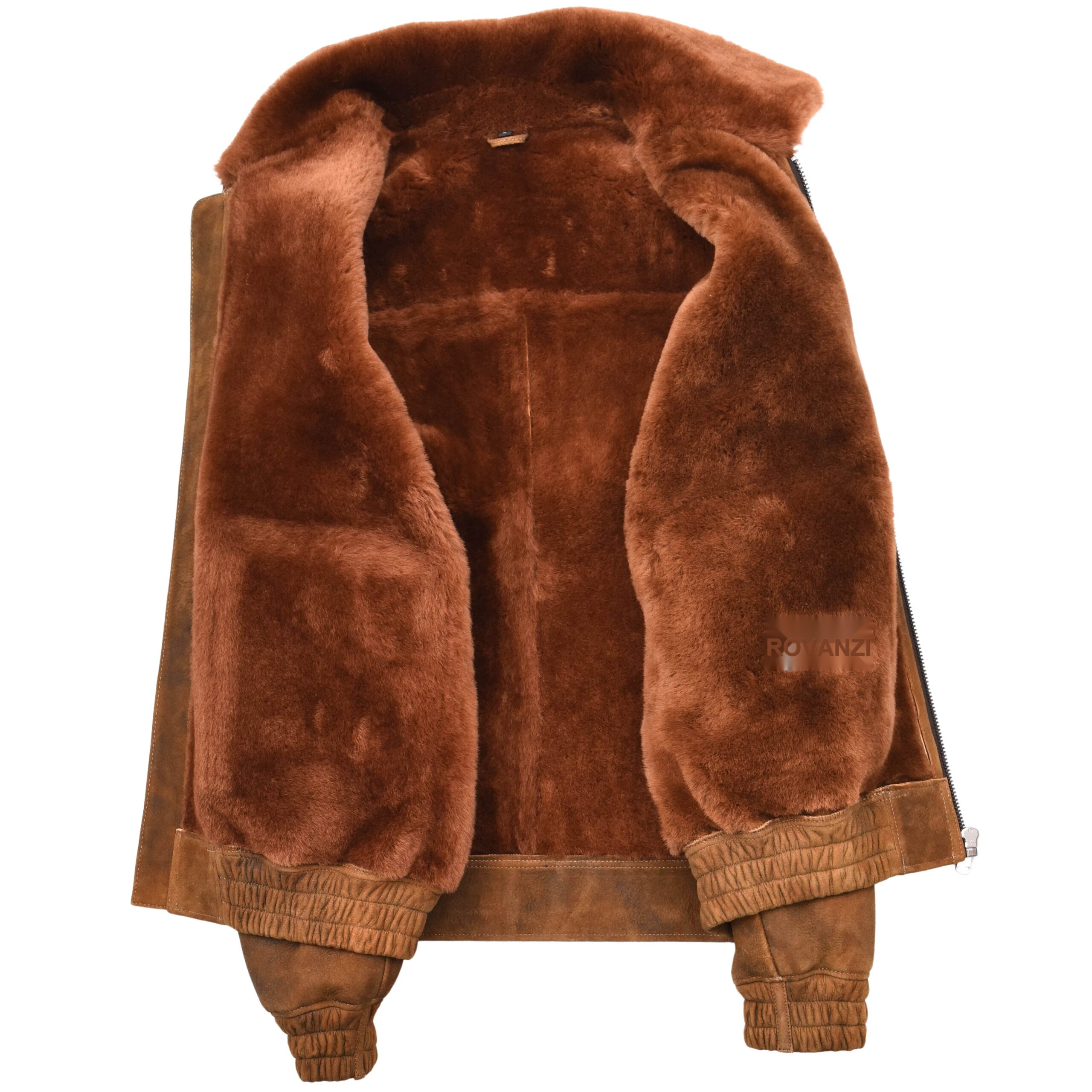 BUNERI Chaqueta Hombre Piel de Oveja Aviador Original Marron Jengibre Shearling - Imagen 6