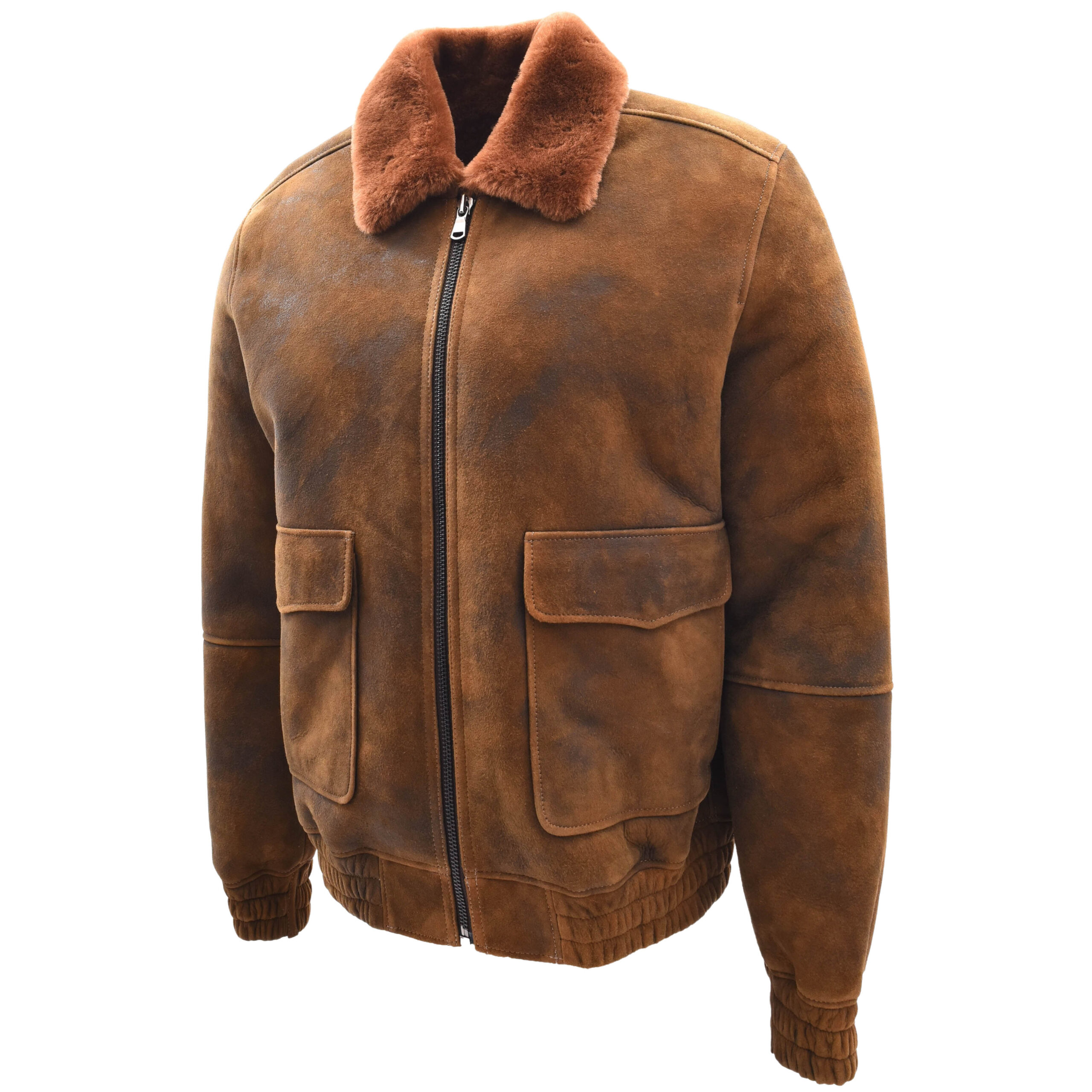 BUNERI Chaqueta Hombre Piel de Oveja Aviador Original Marron Jengibre Shearling - Imagen 7