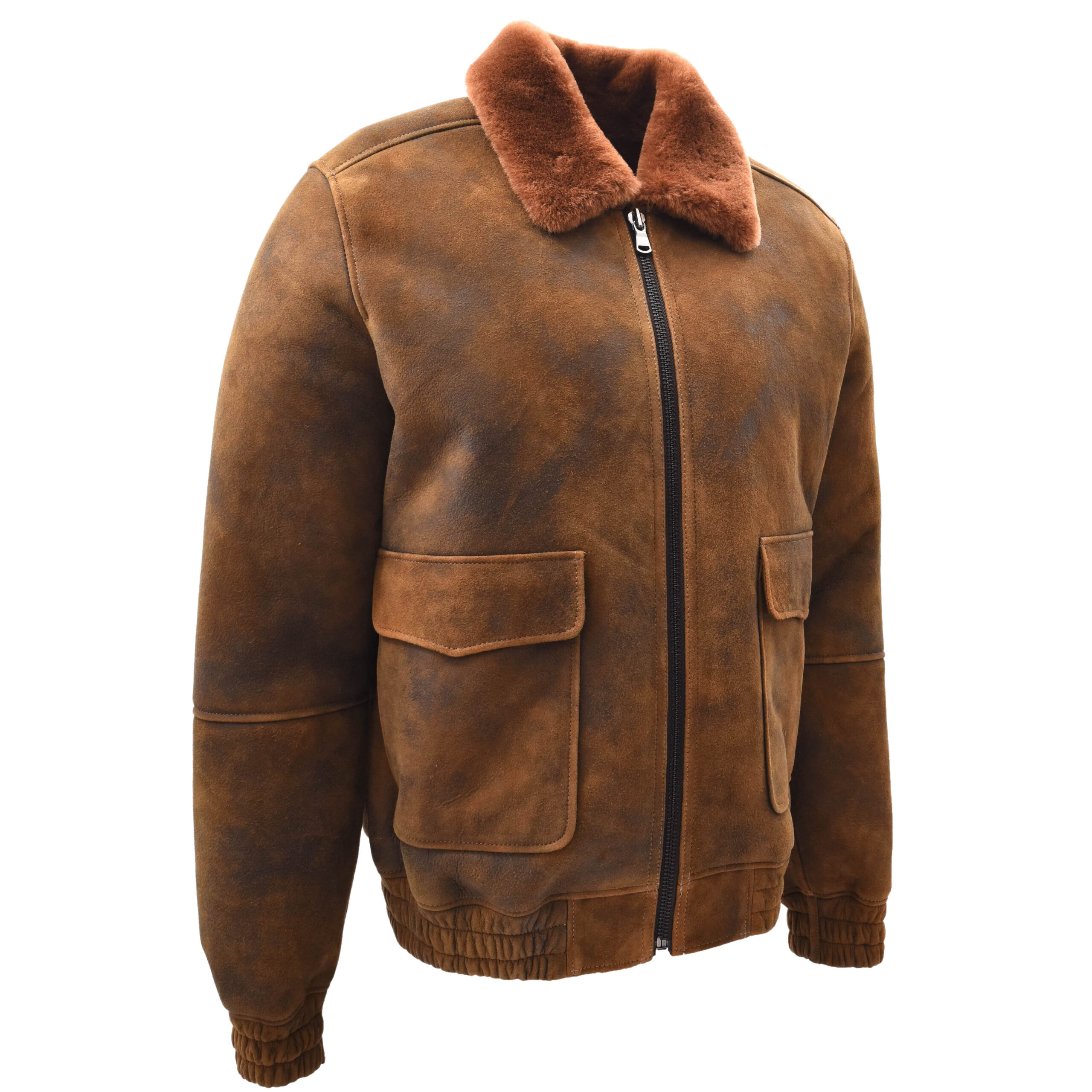 BUNERI Chaqueta Hombre Piel de Oveja Aviador Original Marron Jengibre Shearling - Imagen 8