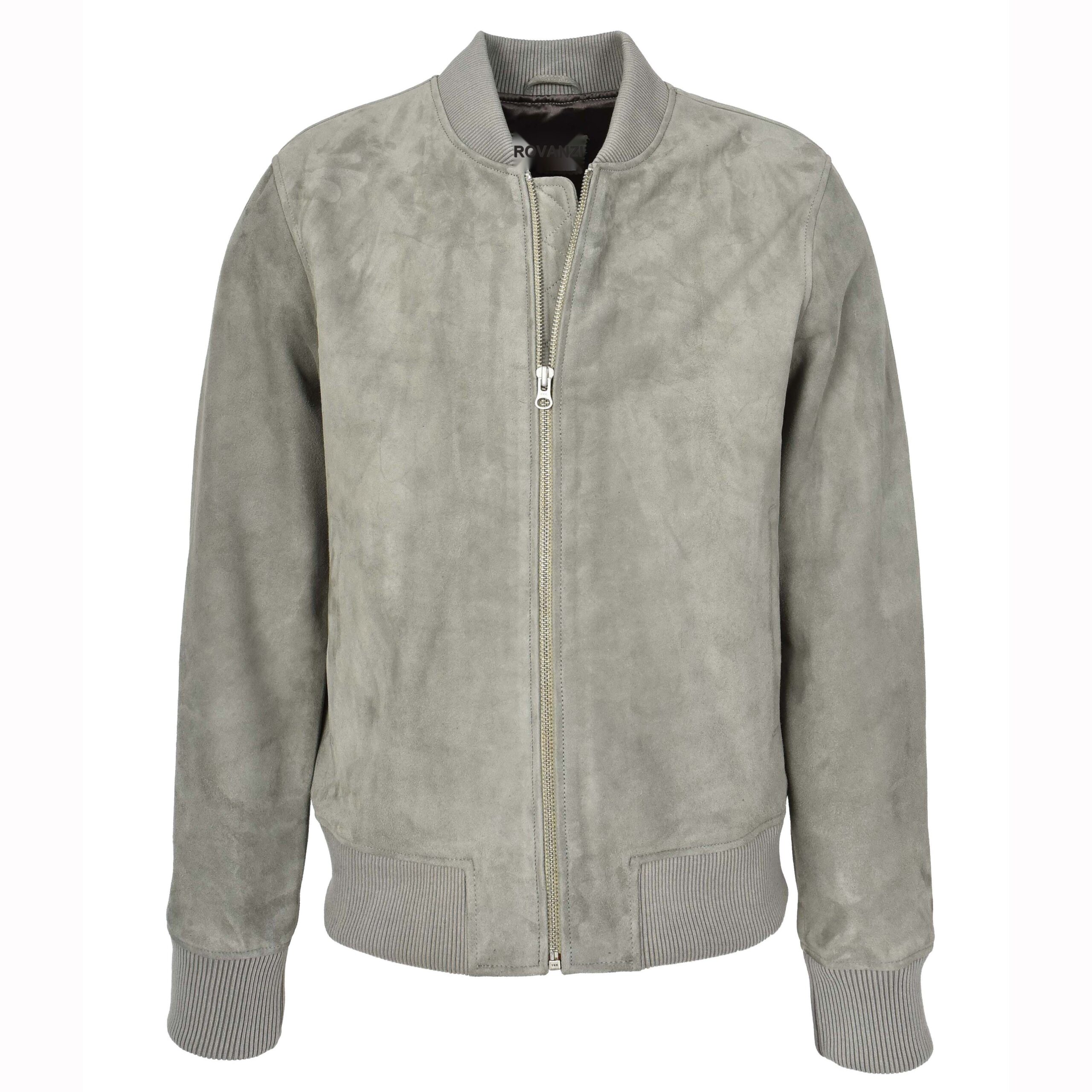 BUNERI Chaqueta Bomber MA-1 Varsity de Ante Real de Cabra Gris para Hombre