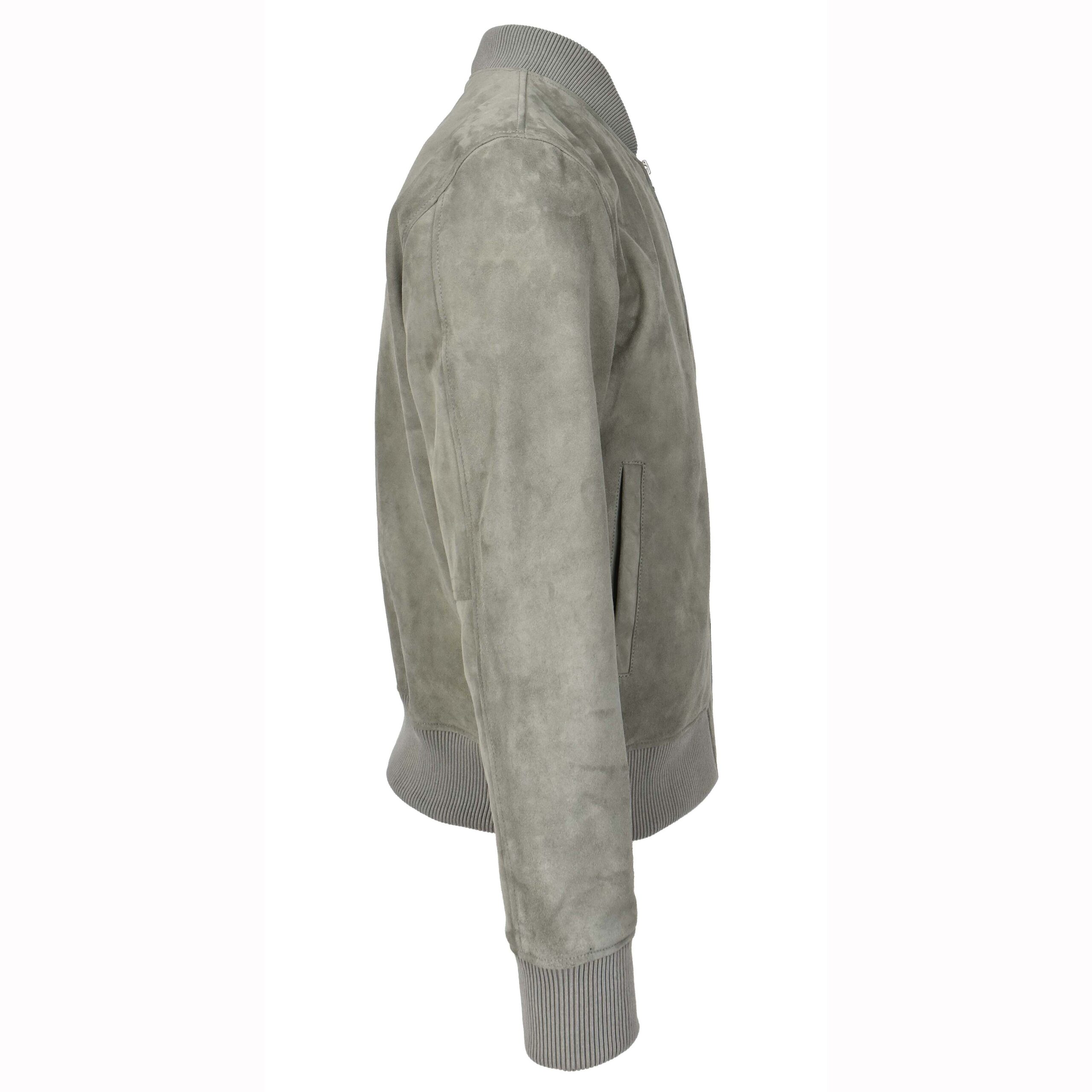 BUNERI Chaqueta Bomber MA-1 Varsity de Ante Real de Cabra Gris para Hombre - Imagen 3
