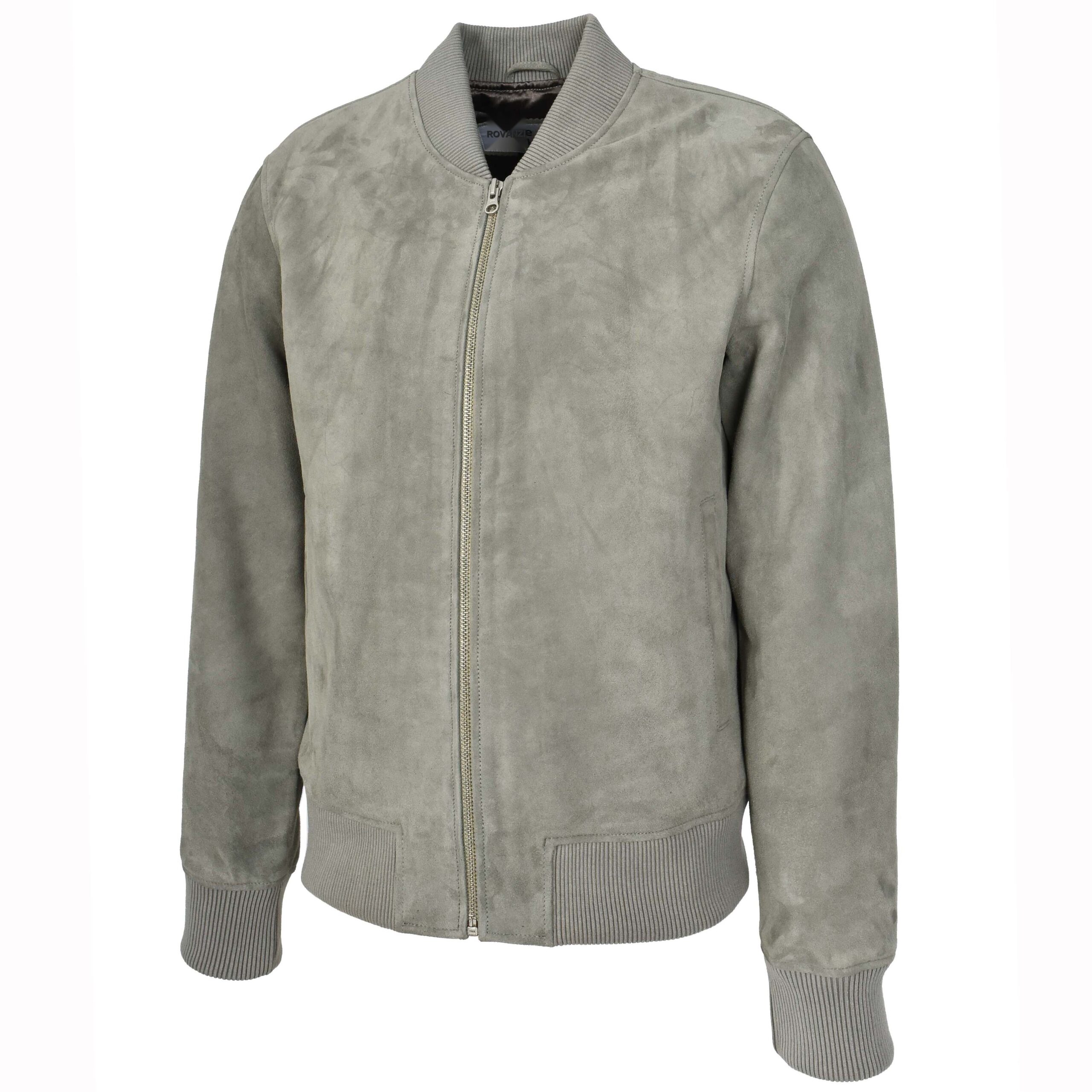 BUNERI Chaqueta Bomber MA-1 Varsity de Ante Real de Cabra Gris para Hombre - Imagen 4