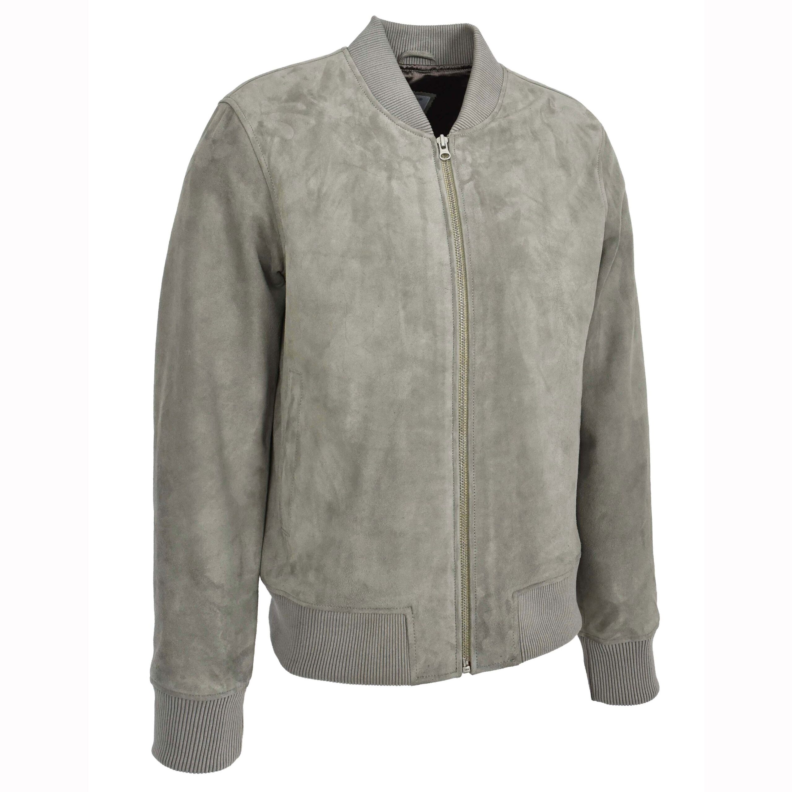 BUNERI Chaqueta Bomber MA-1 Varsity de Ante Real de Cabra Gris para Hombre - Imagen 5