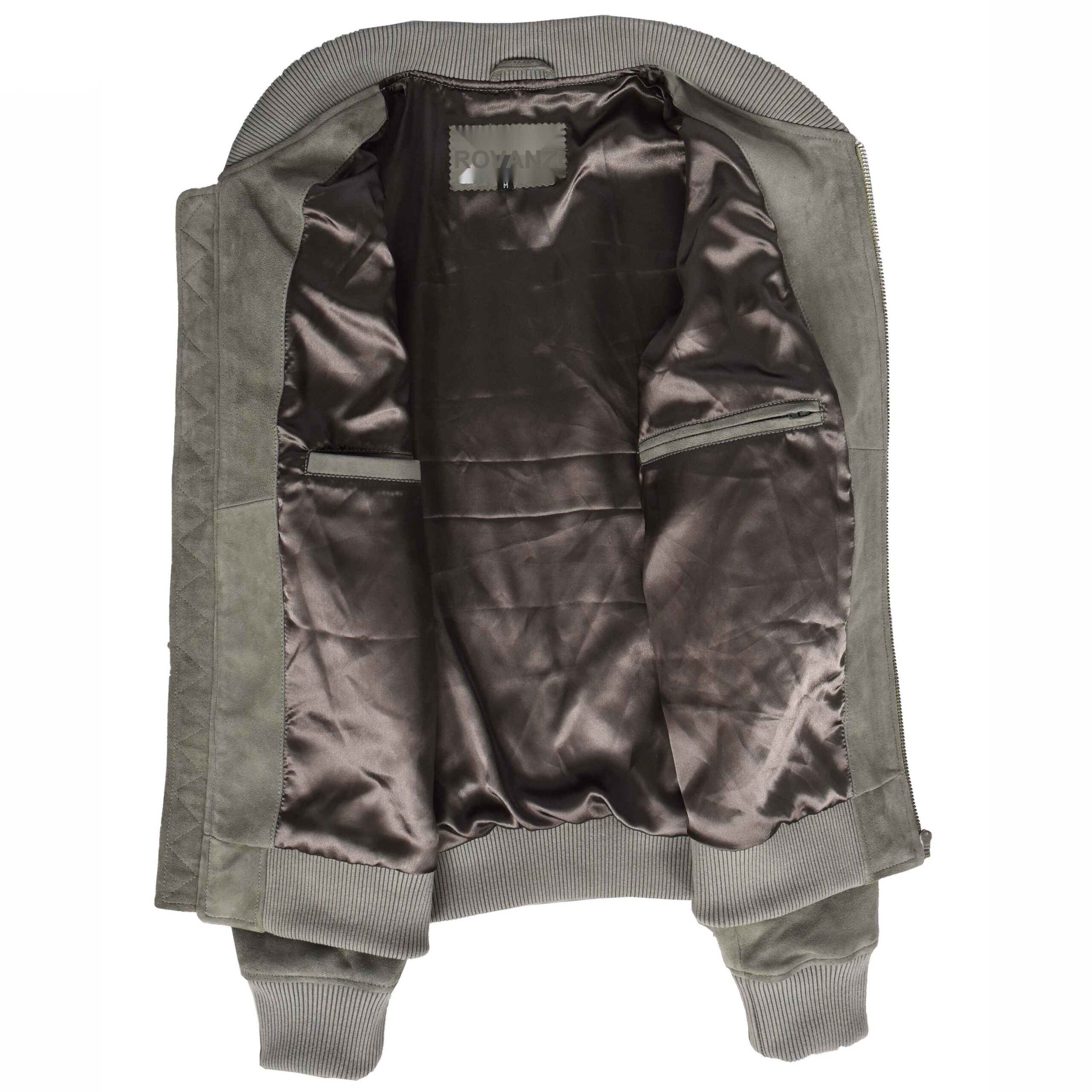 BUNERI Chaqueta Bomber MA-1 Varsity de Ante Real de Cabra Gris para Hombre - Imagen 6