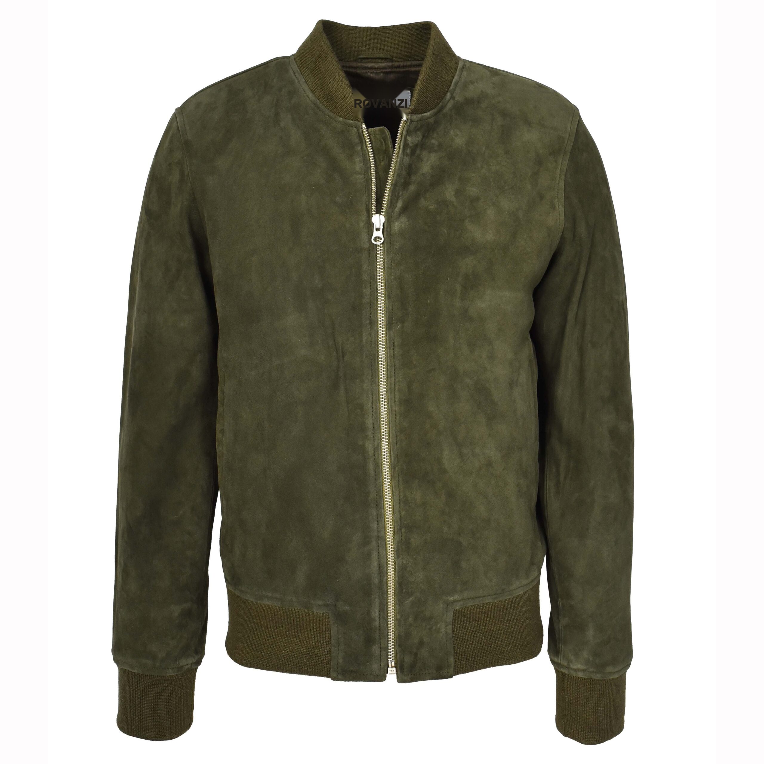 BUNERI Chaqueta Bomber Hombre Ante Cabra MA-1 Varsity Diseno Verde Oliva