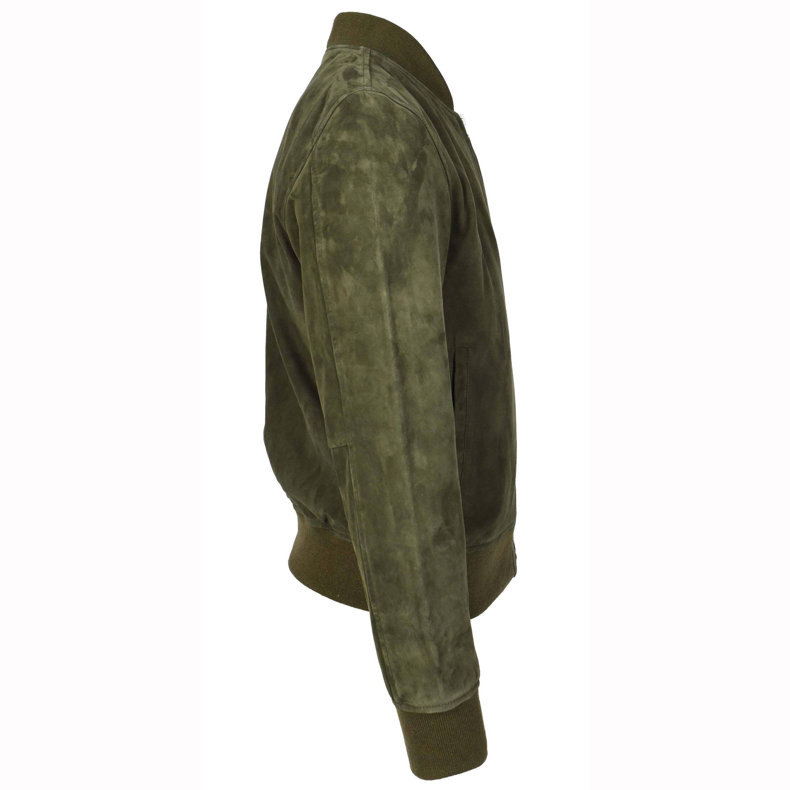 BUNERI Chaqueta Bomber Hombre Ante Cabra MA-1 Varsity Diseno Verde Oliva - Imagen 3